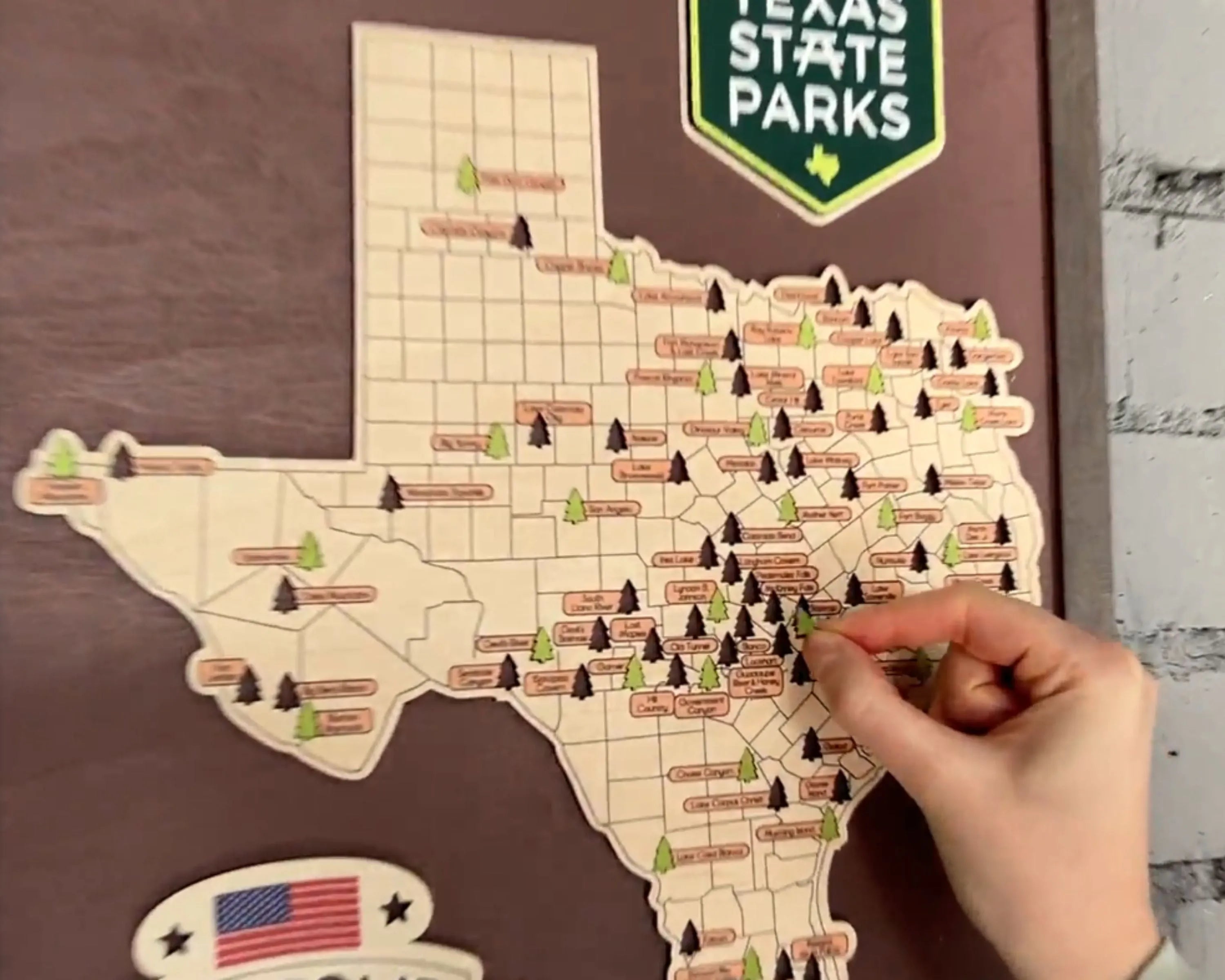 US Wooden Texas State Parks Map With Trees To Record Park Visits (Coffee)