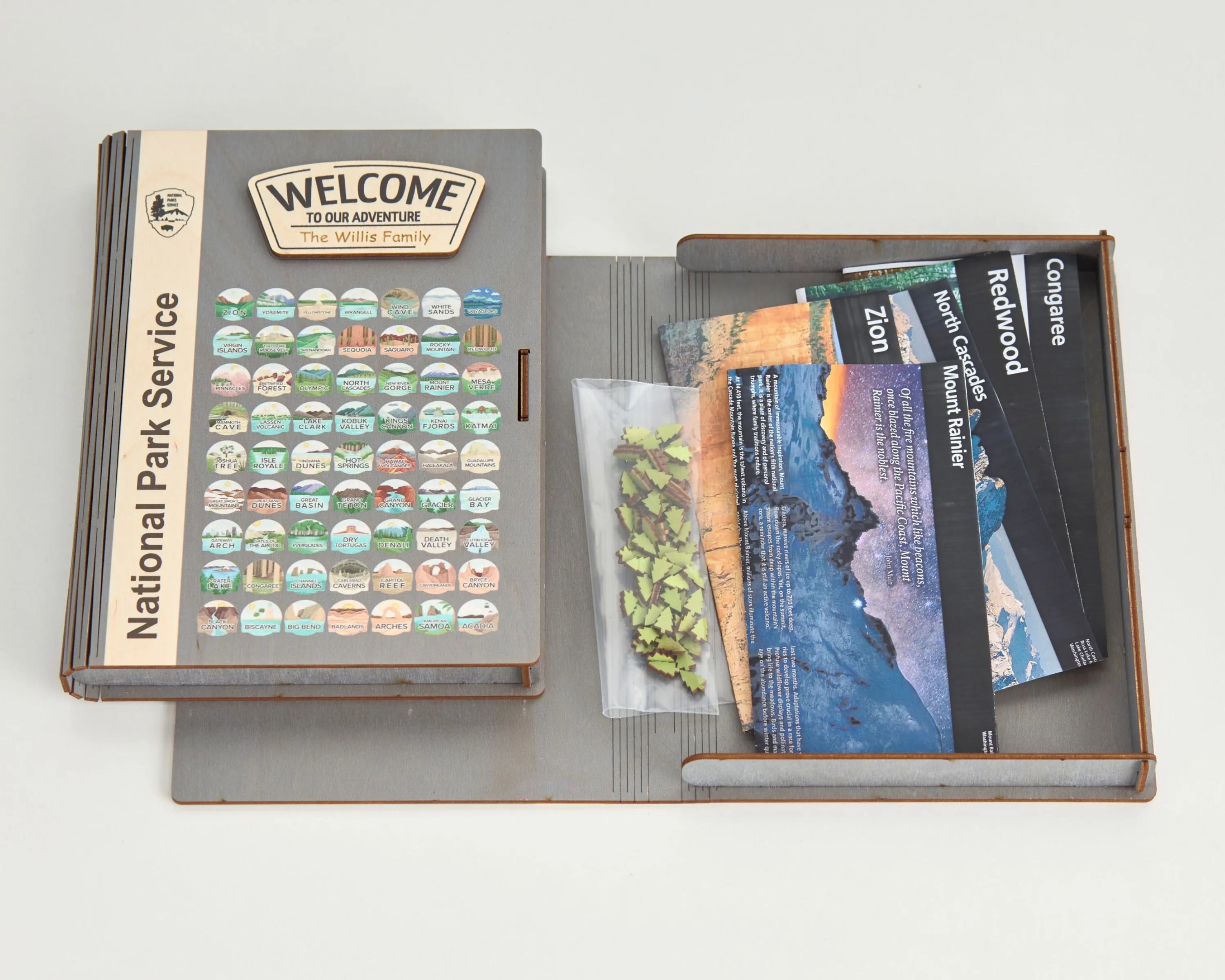 US National Park Map Organizer Box Wooden Storage (Sign with park logo)