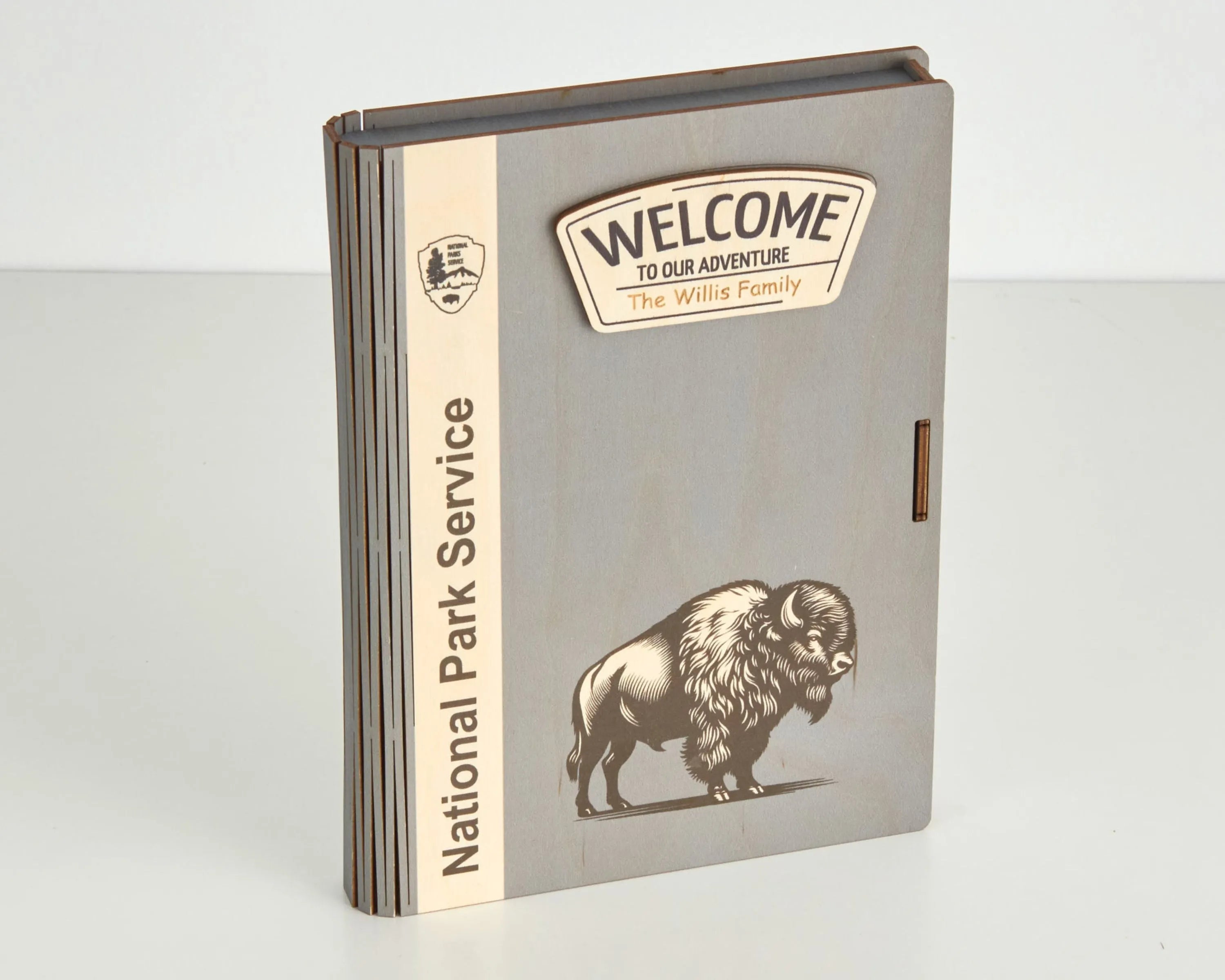 US National Park Map Organizer Box Wooden Storage (Sign with Bison)