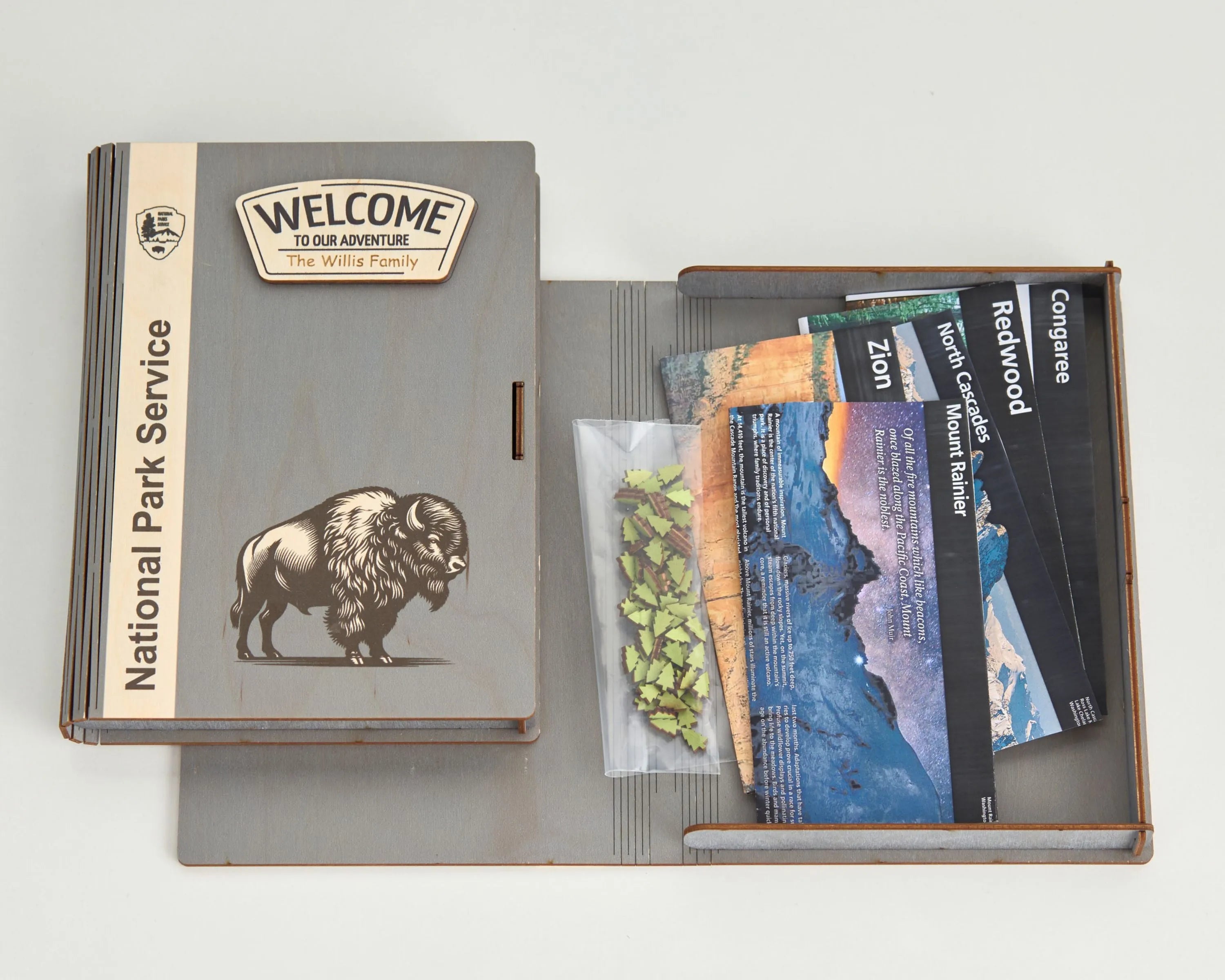 US National Park Map Organizer Box Wooden Storage (Sign with Bison)