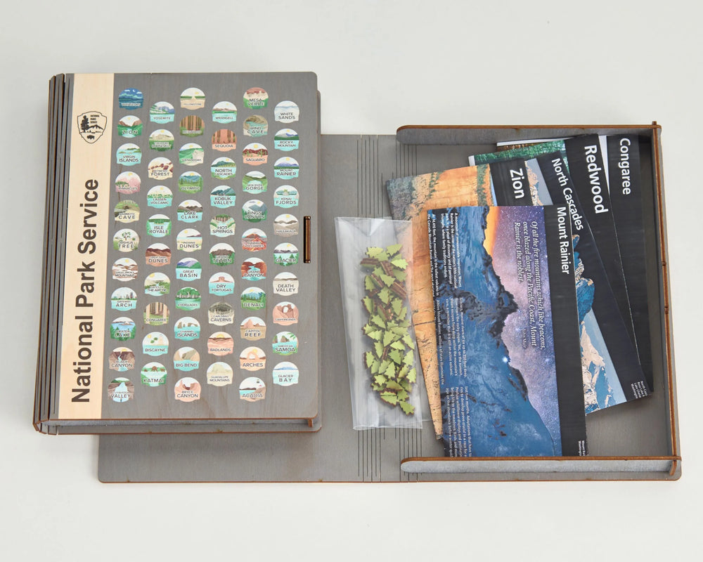 Map Storage Case US National Park Map Organizer Box Wooden Storage (Park Logo) | Lemap