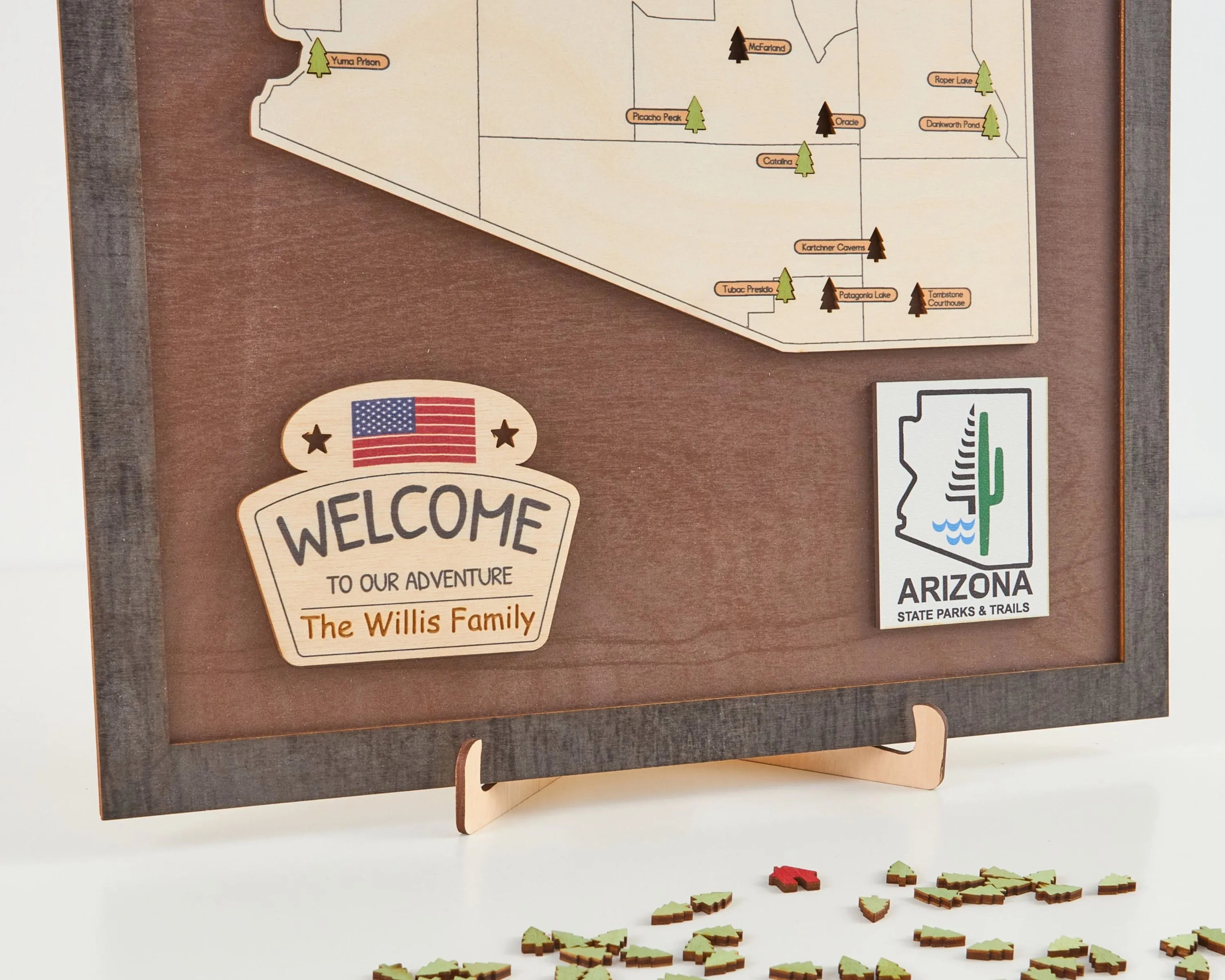US Wooden Arizona State Parks Map With Trees To Record Park Visits (Coffee)