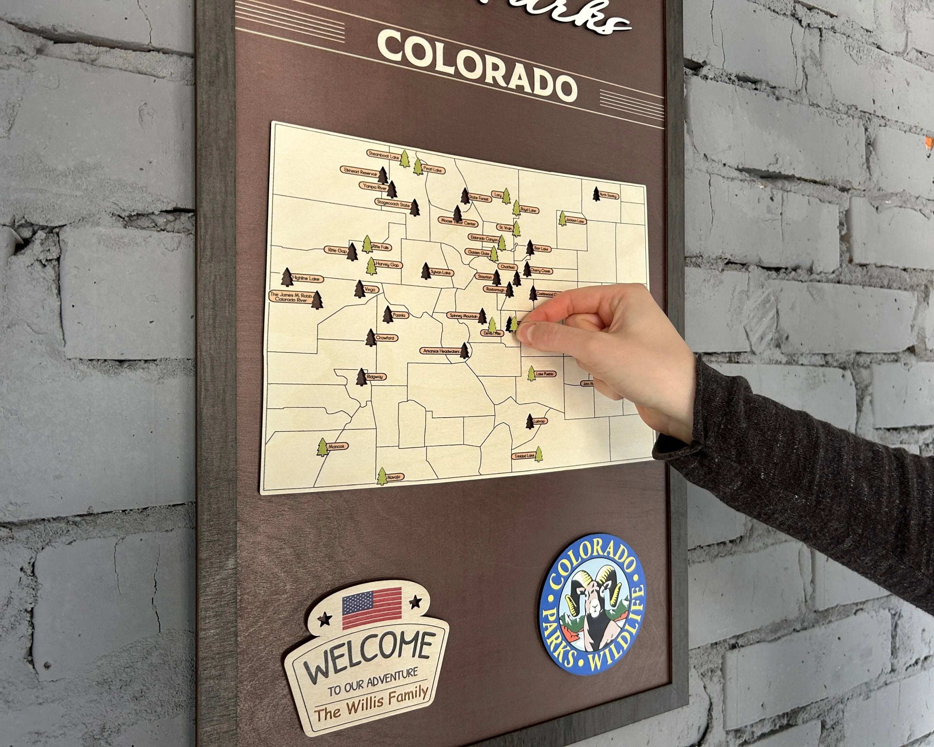 US Wooden Colorado State Parks Map With Trees To Record Park Visits (Coffee)