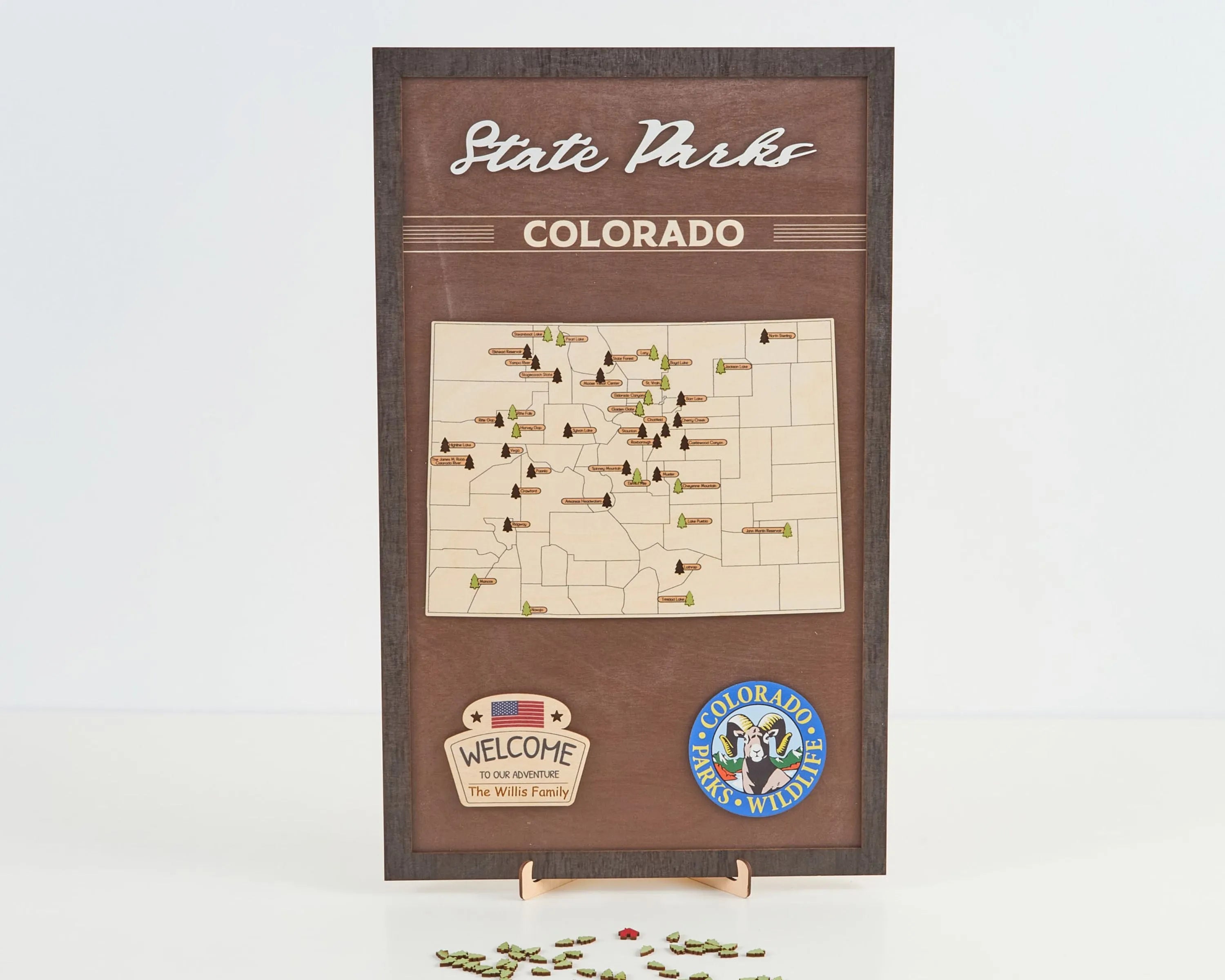 US Wooden Colorado State Parks Map With Trees To Record Park Visits (Coffee)