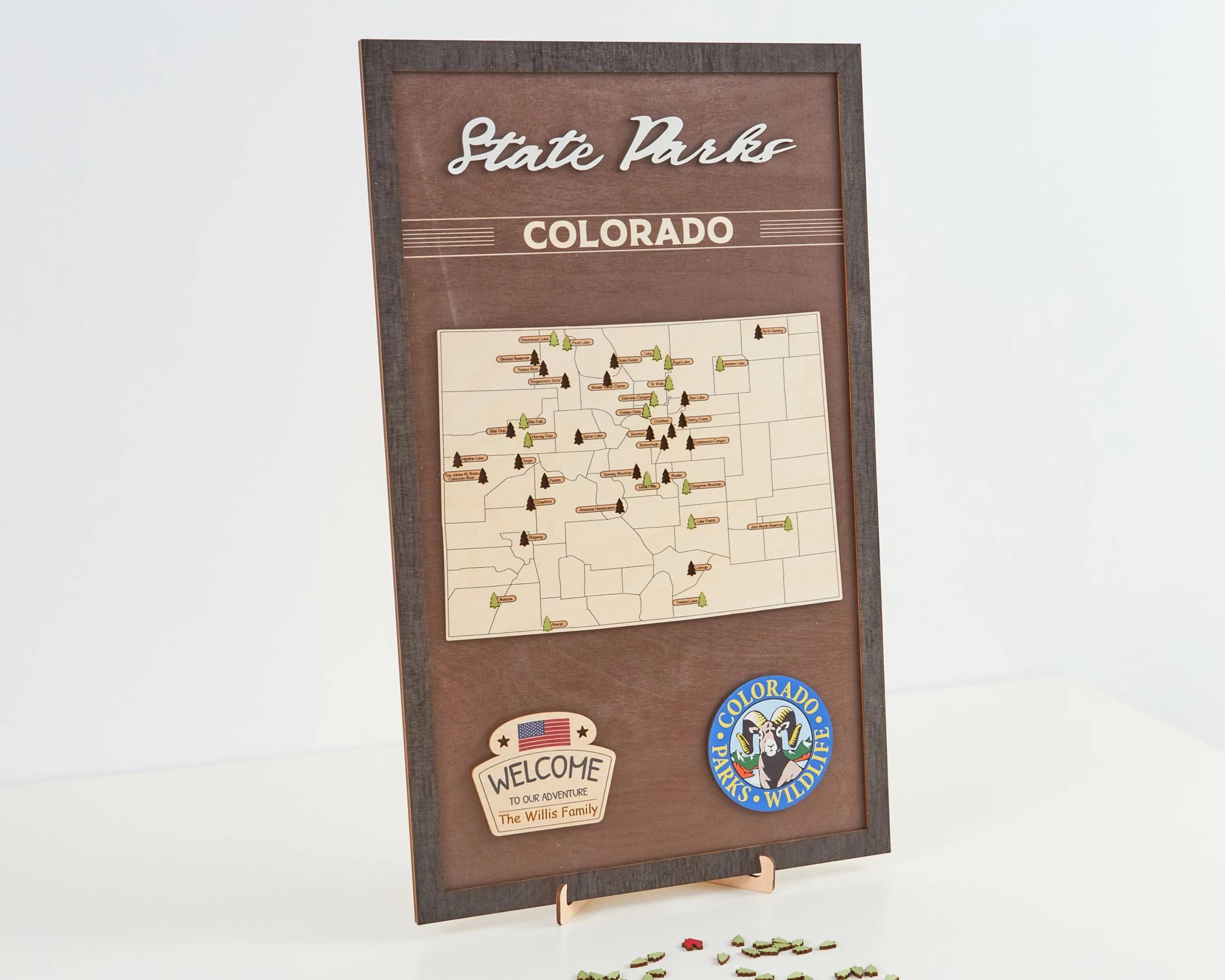 US Wooden Colorado State Parks Map With Trees To Record Park Visits (Coffee)