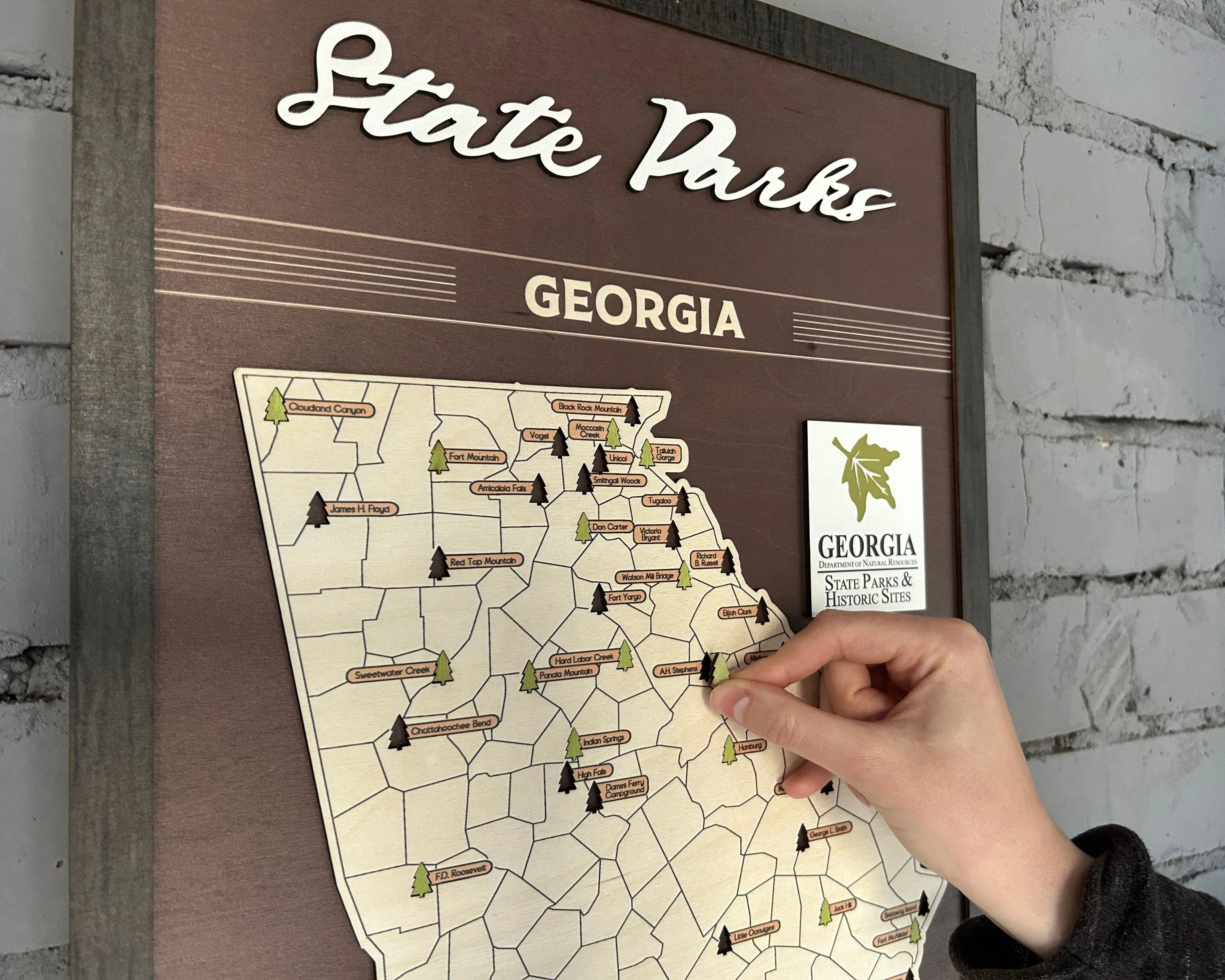 US Wooden Georgia State Parks Map With Trees To Record Park Visits (Coffee)