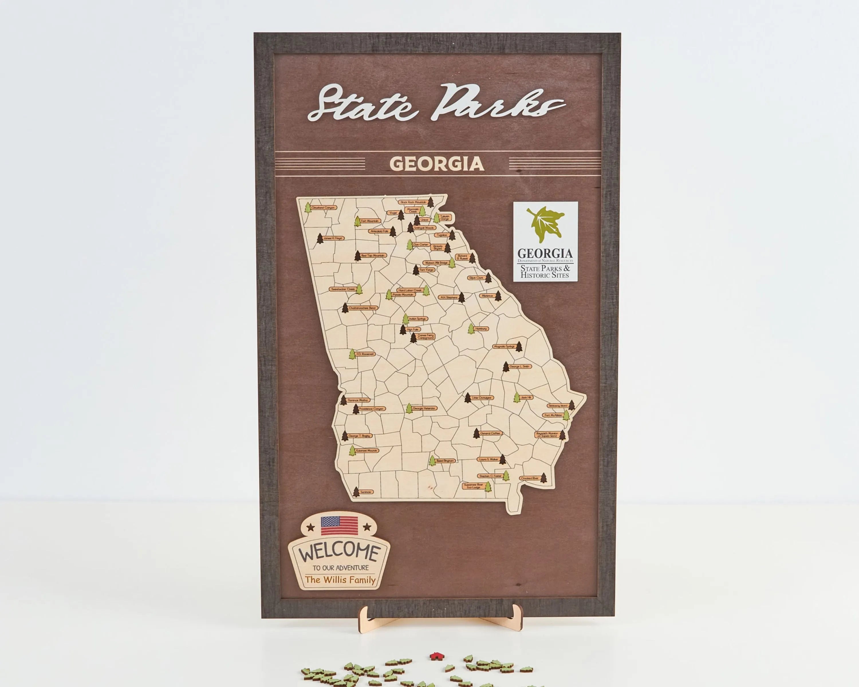 US Wooden Georgia State Parks Map With Trees To Record Park Visits (Coffee)