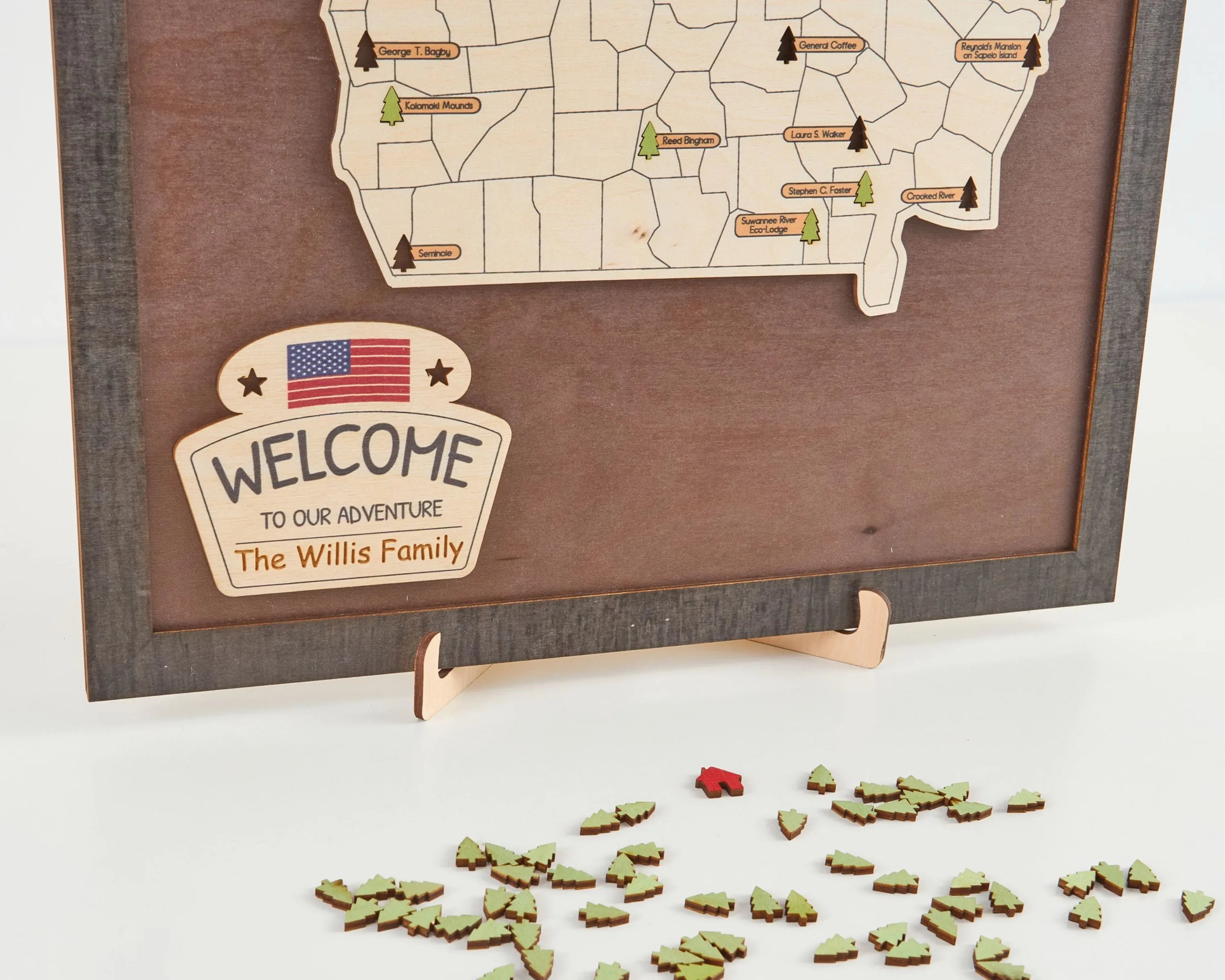 US Wooden Georgia State Parks Map With Trees To Record Park Visits (Coffee)