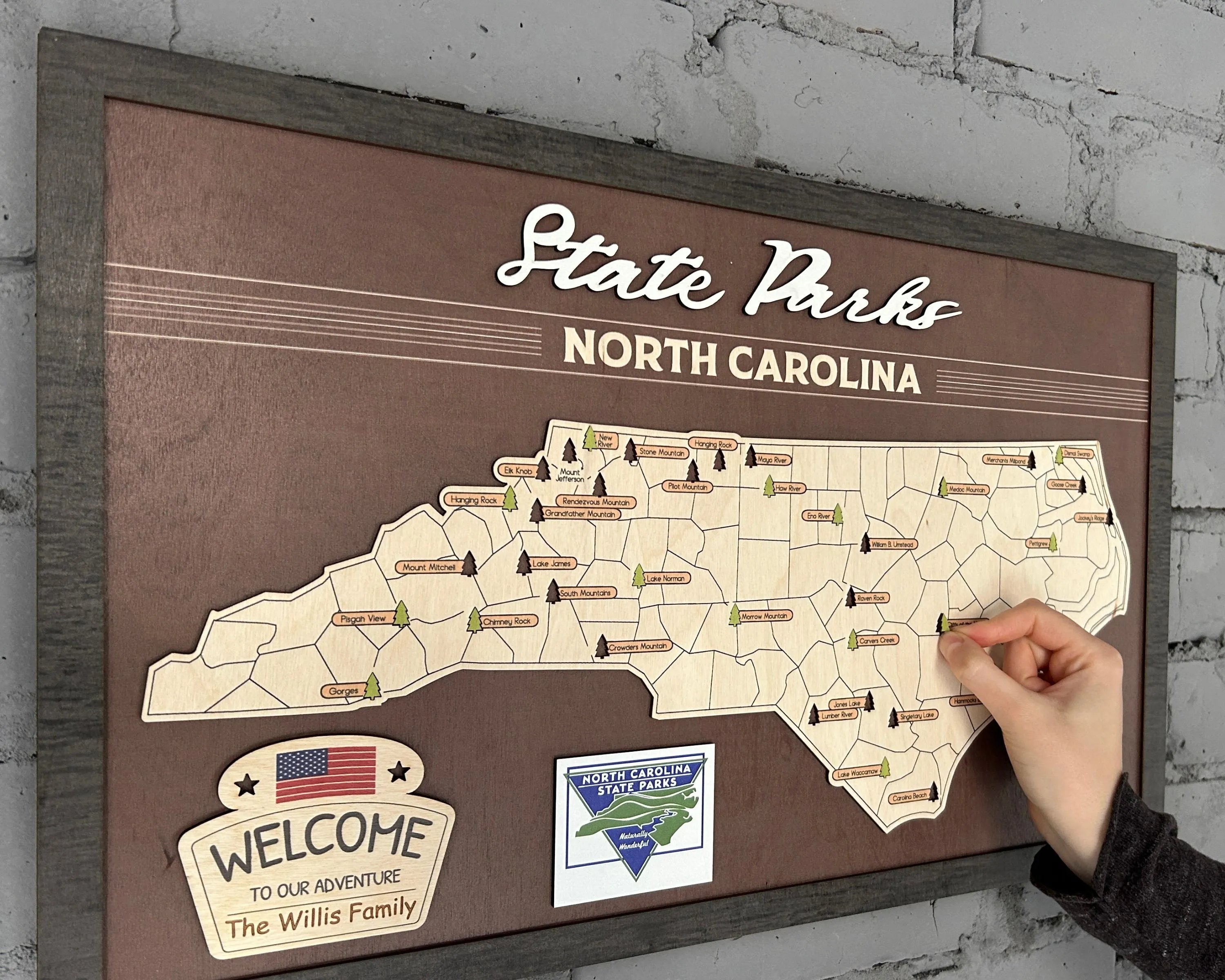 US Wooden North Carolina State Parks Map With Trees To Record Park Visits (Coffee)