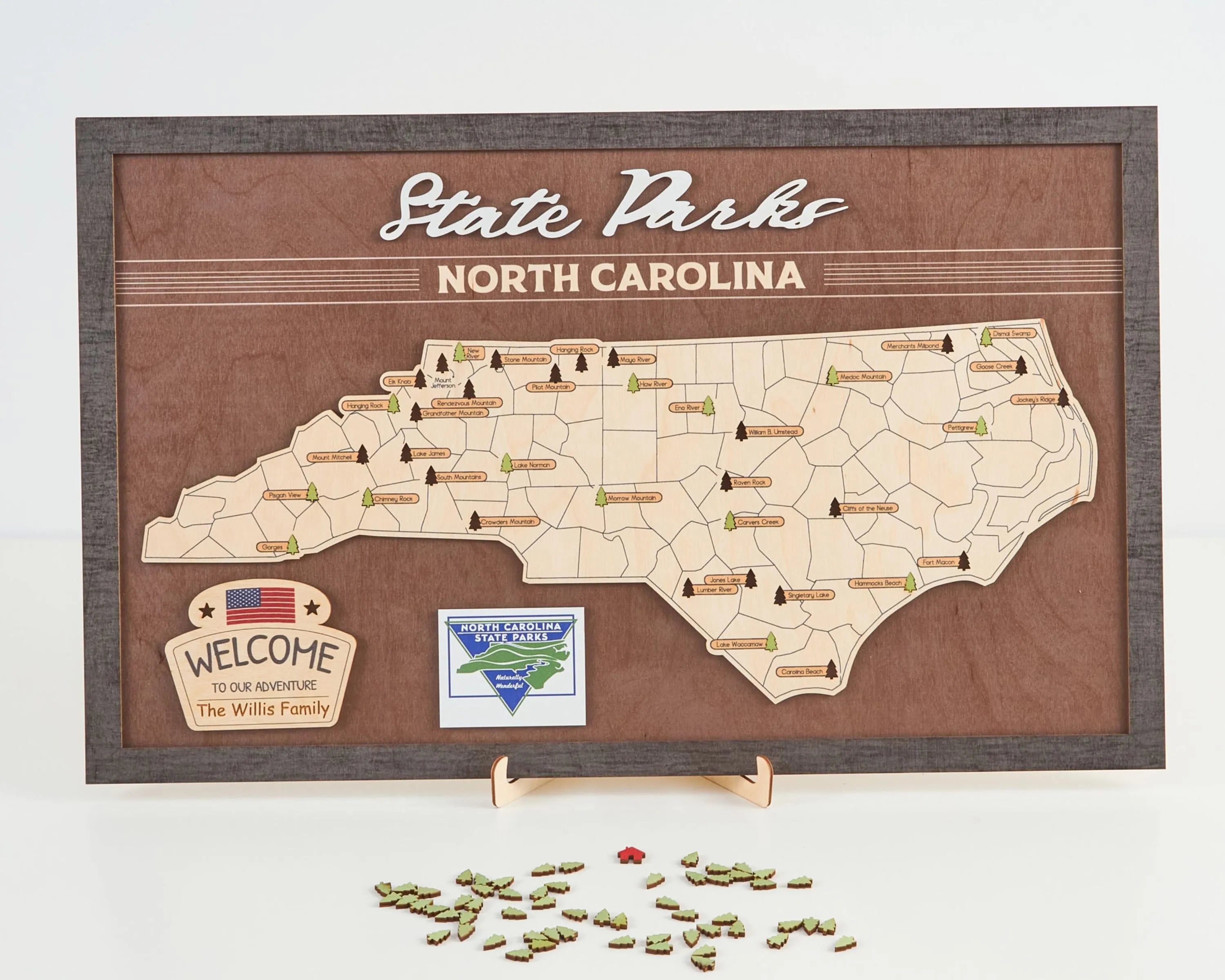 US Wooden North Carolina State Parks Map With Trees To Record Park Visits (Coffee)