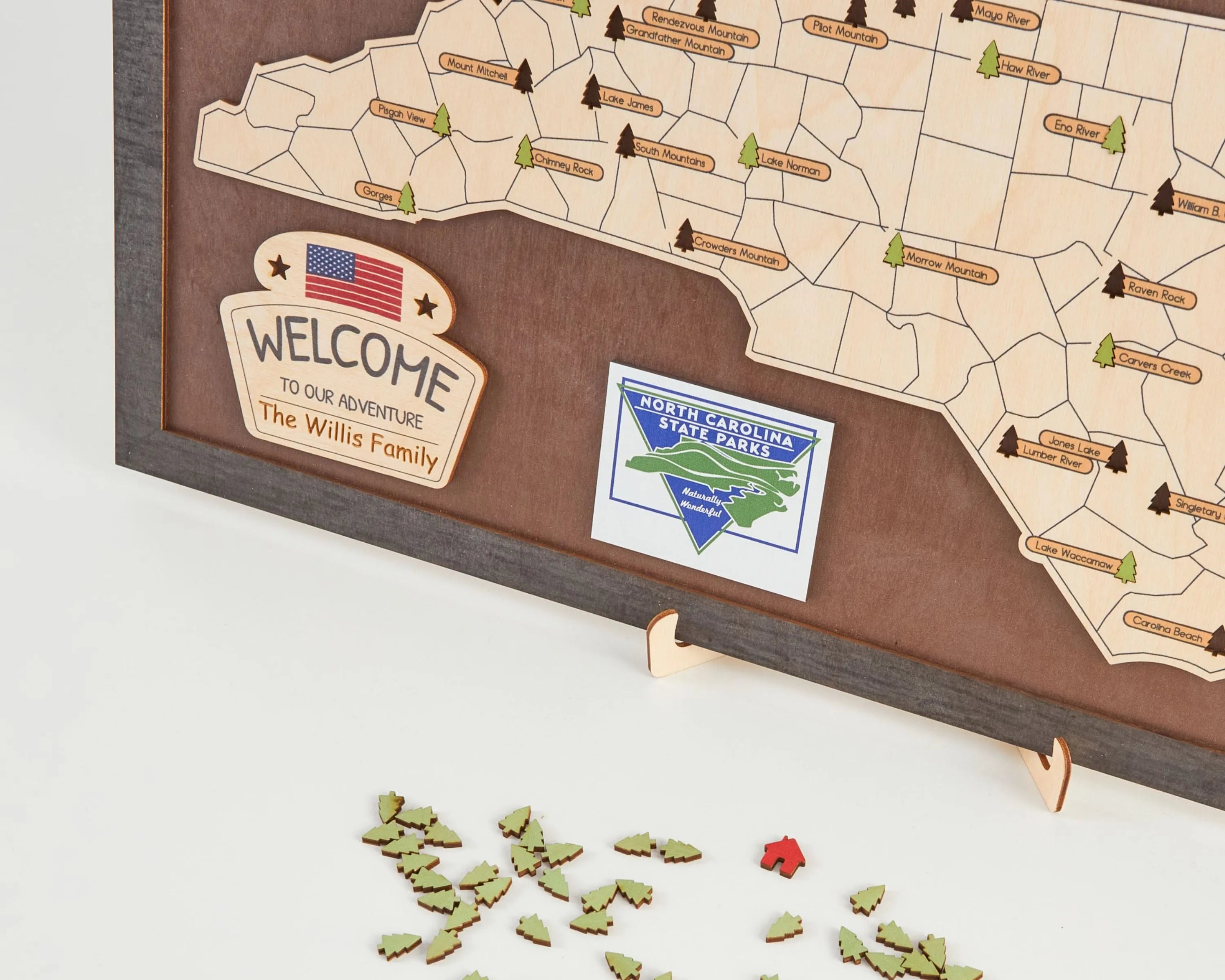US Wooden North Carolina State Parks Map With Trees To Record Park Visits (Coffee)