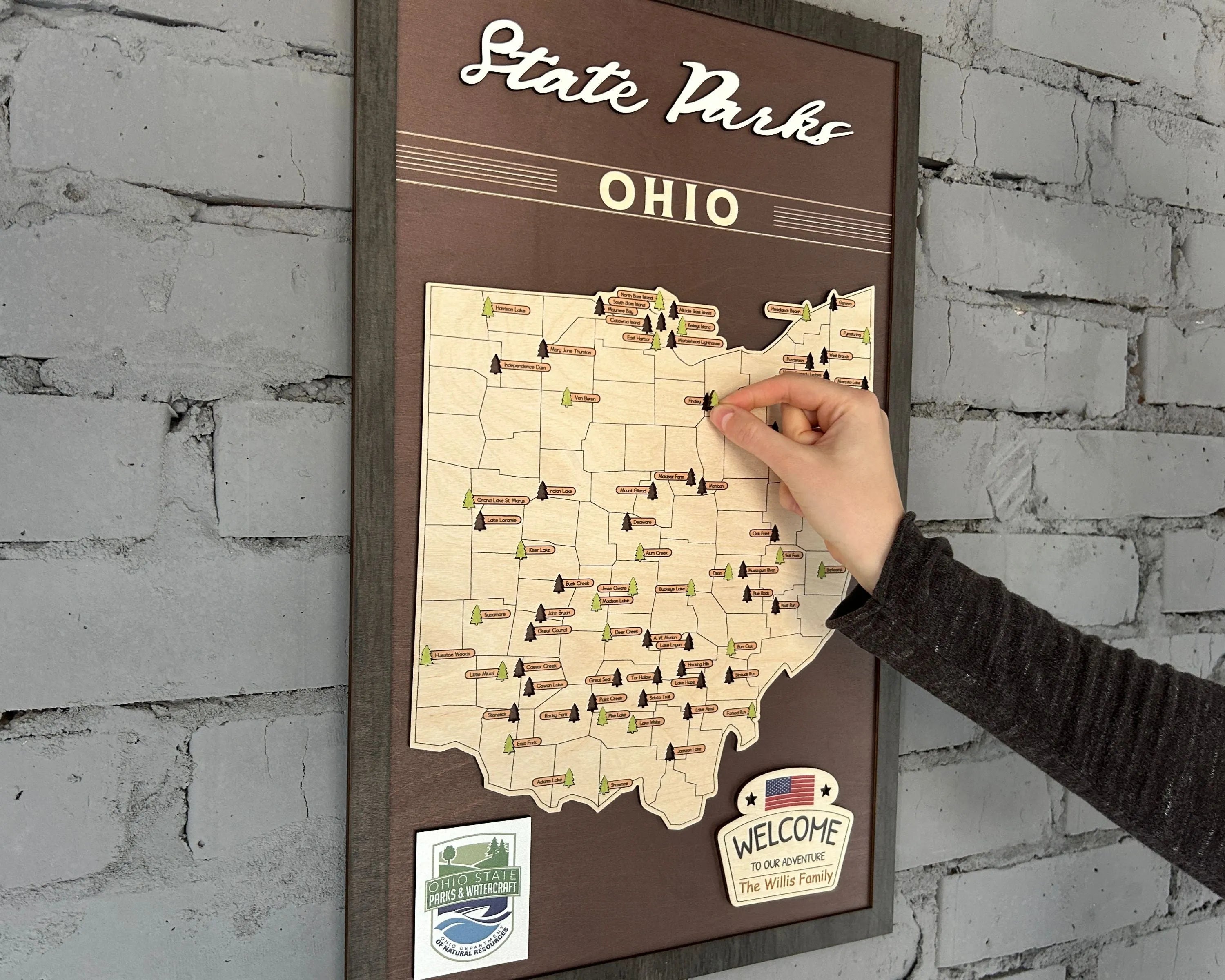 US Wooden Ohio State Parks Map With Trees To Record Park Visits (Coffee)