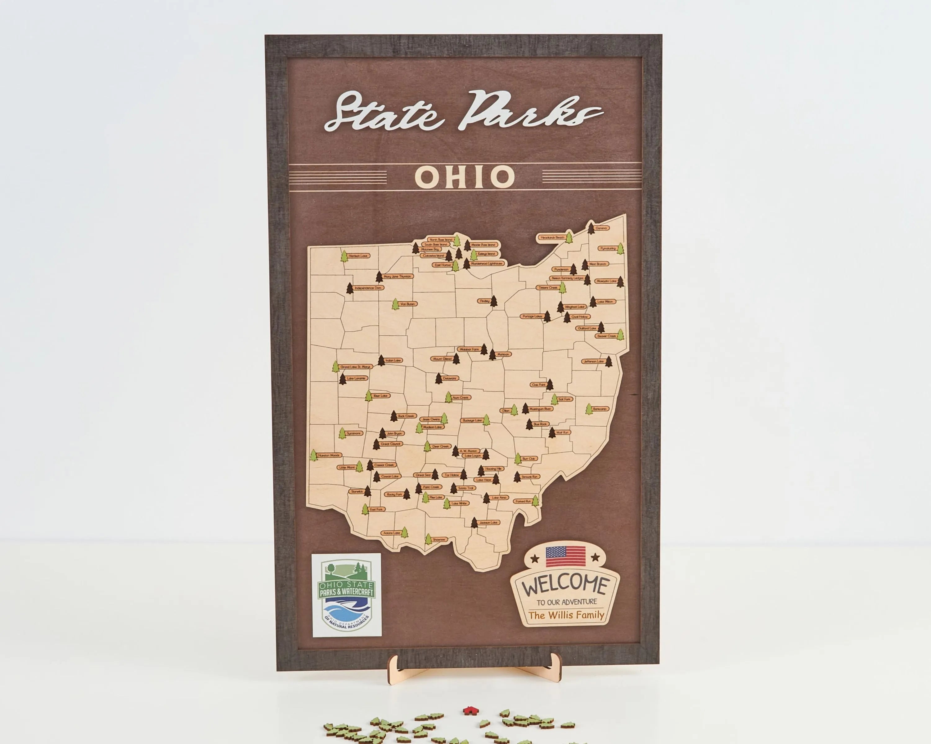 US Wooden Ohio State Parks Map With Trees To Record Park Visits (Coffee)