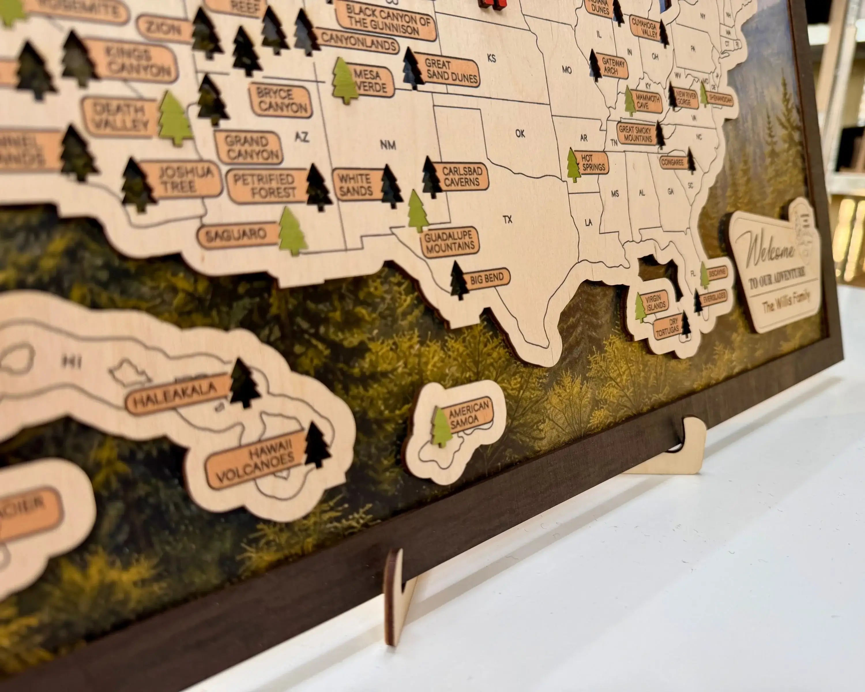 US National Parks Wooden Travel Map & Visit Tracker – Landscape Edition (Mountain)
