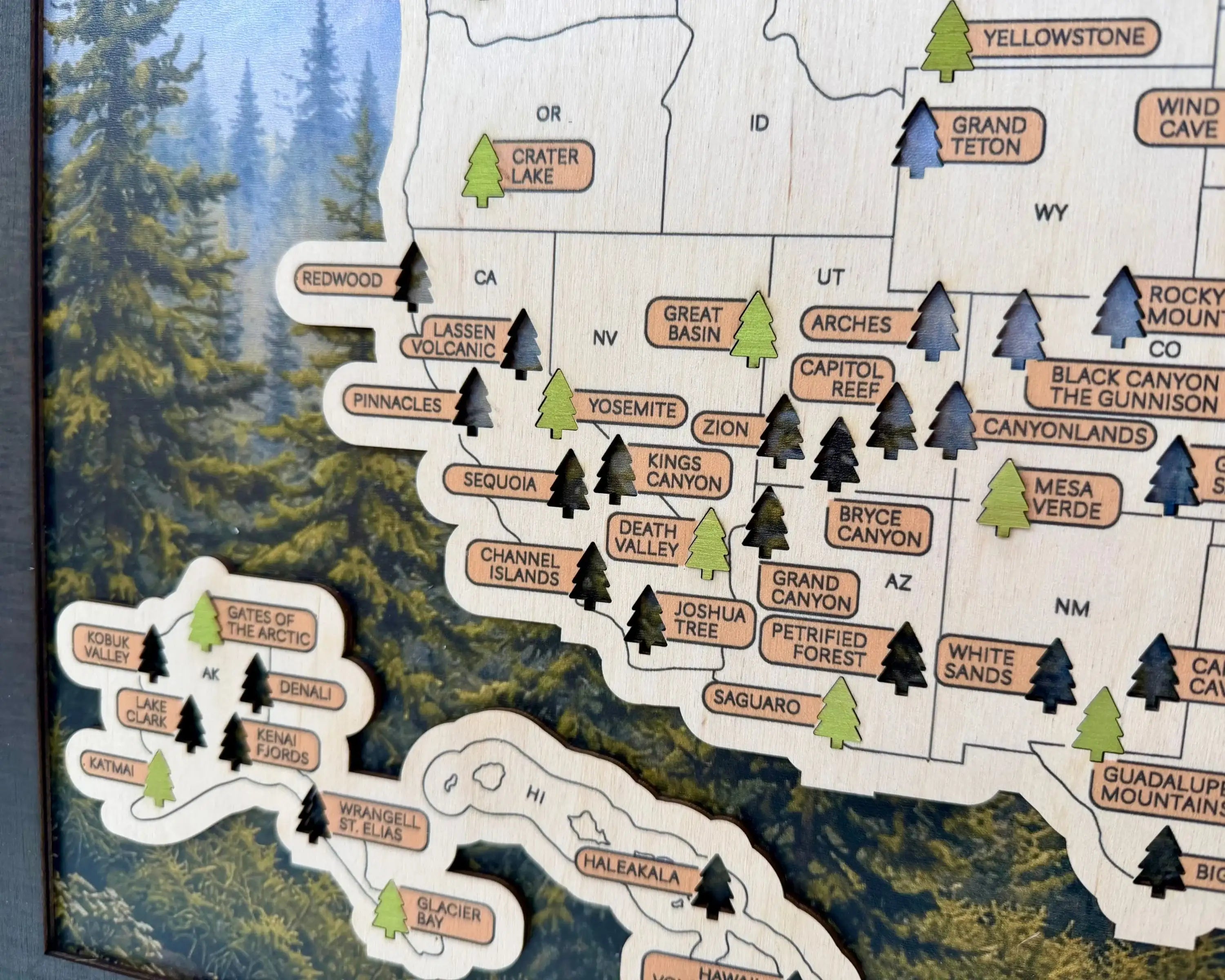 US National Parks Wooden Travel Map & Visit Tracker – Landscape Edition (Mountain)