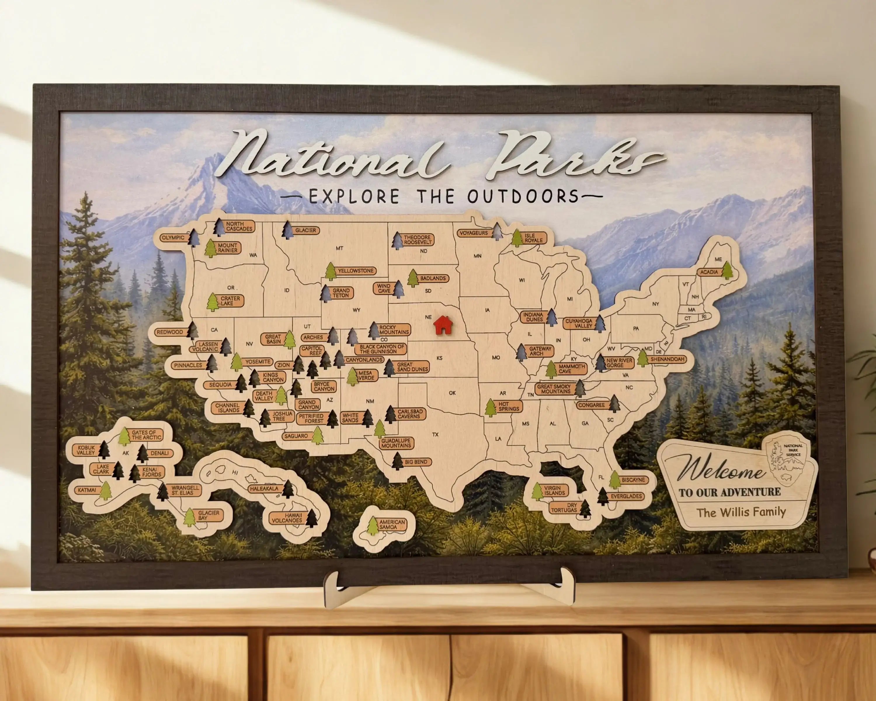 US National Parks Wooden Travel Map & Visit Tracker – Landscape