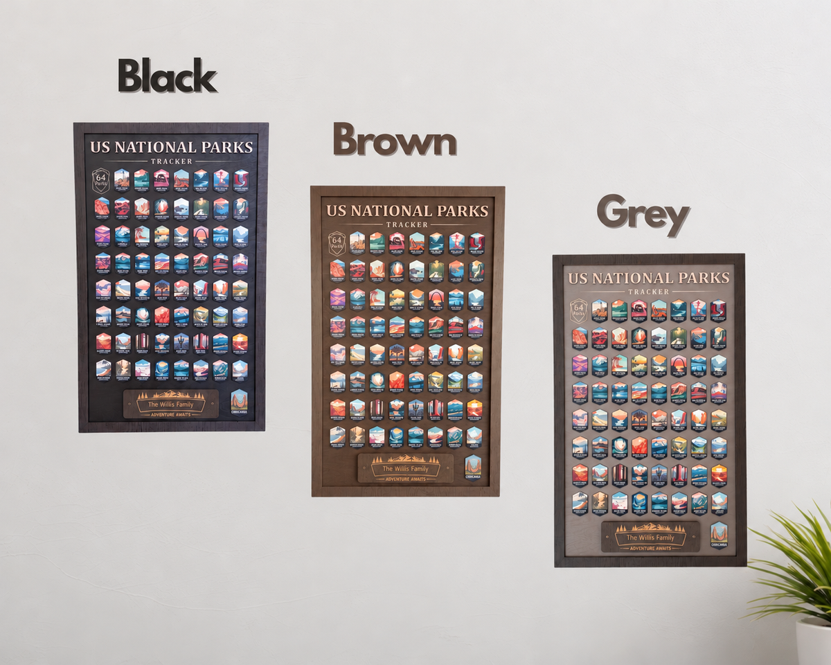 USA National Parks Tracker - A Handcrafted Wooden Travel Board to Track All 64 National Parks