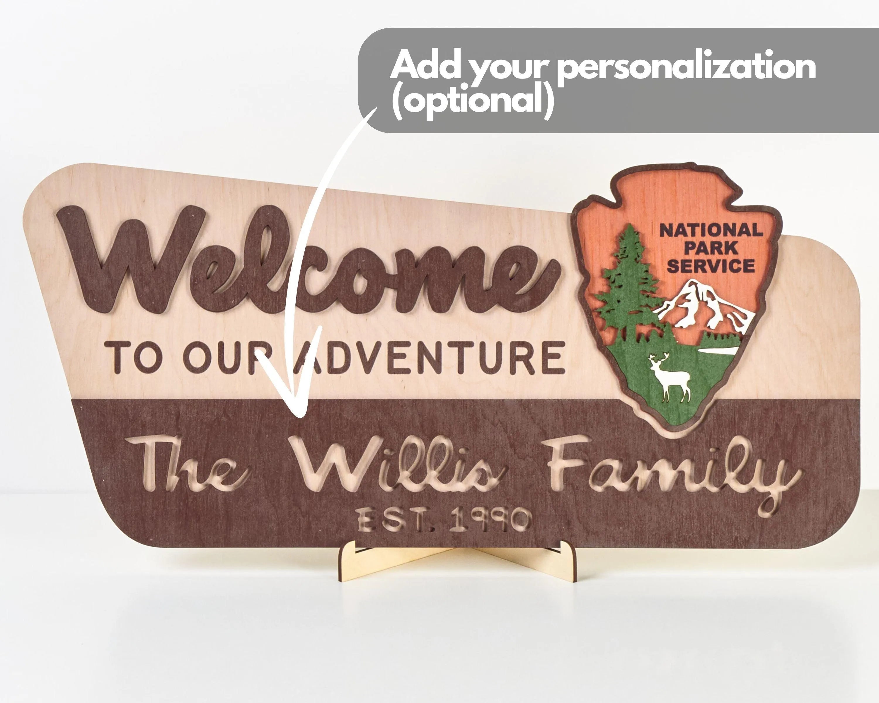 3D National Park Service Family Name Welcome Sign (Deer Design) - Lemap