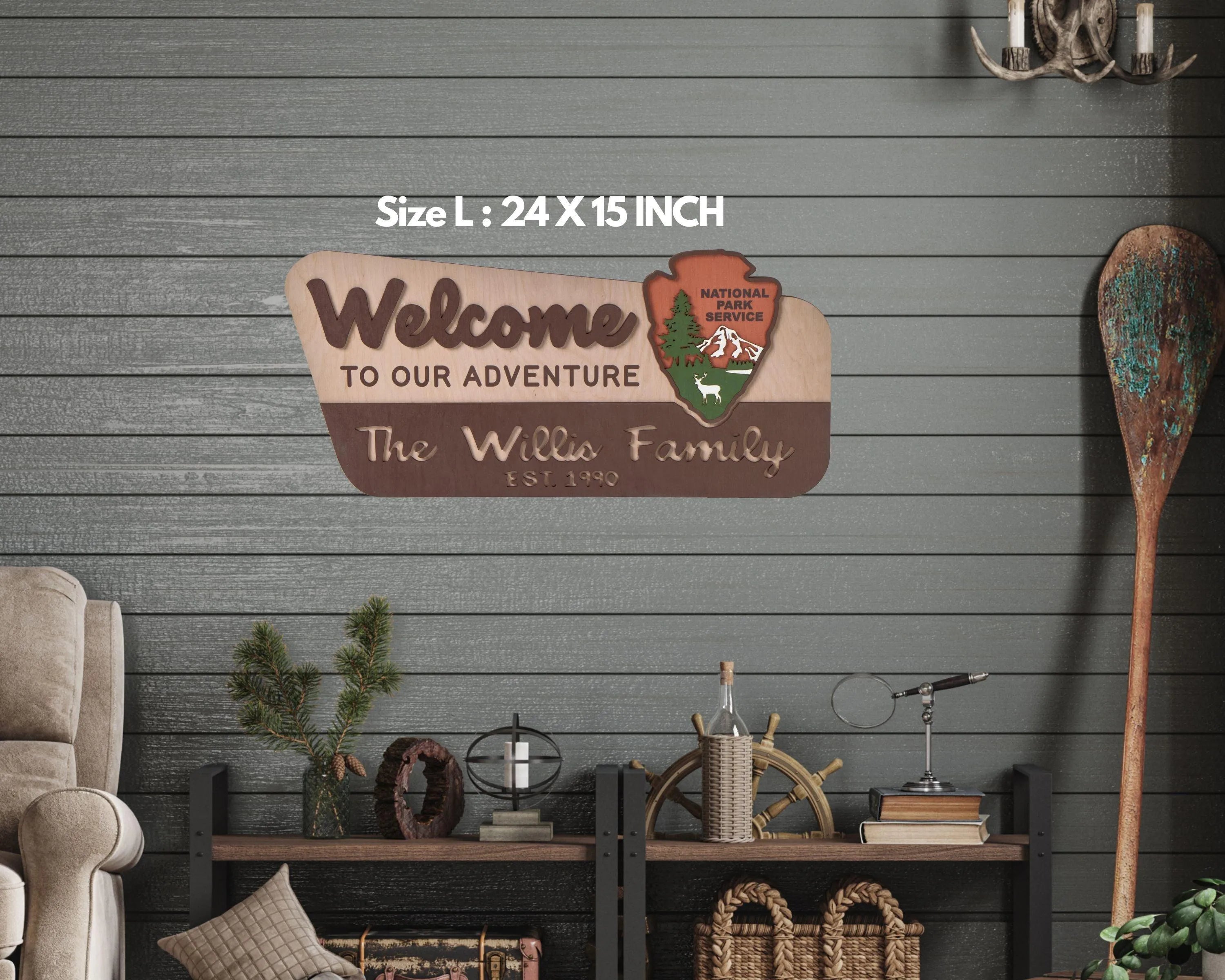 3D National Park Service Family Name Welcome Sign (Deer Design) - Lemap