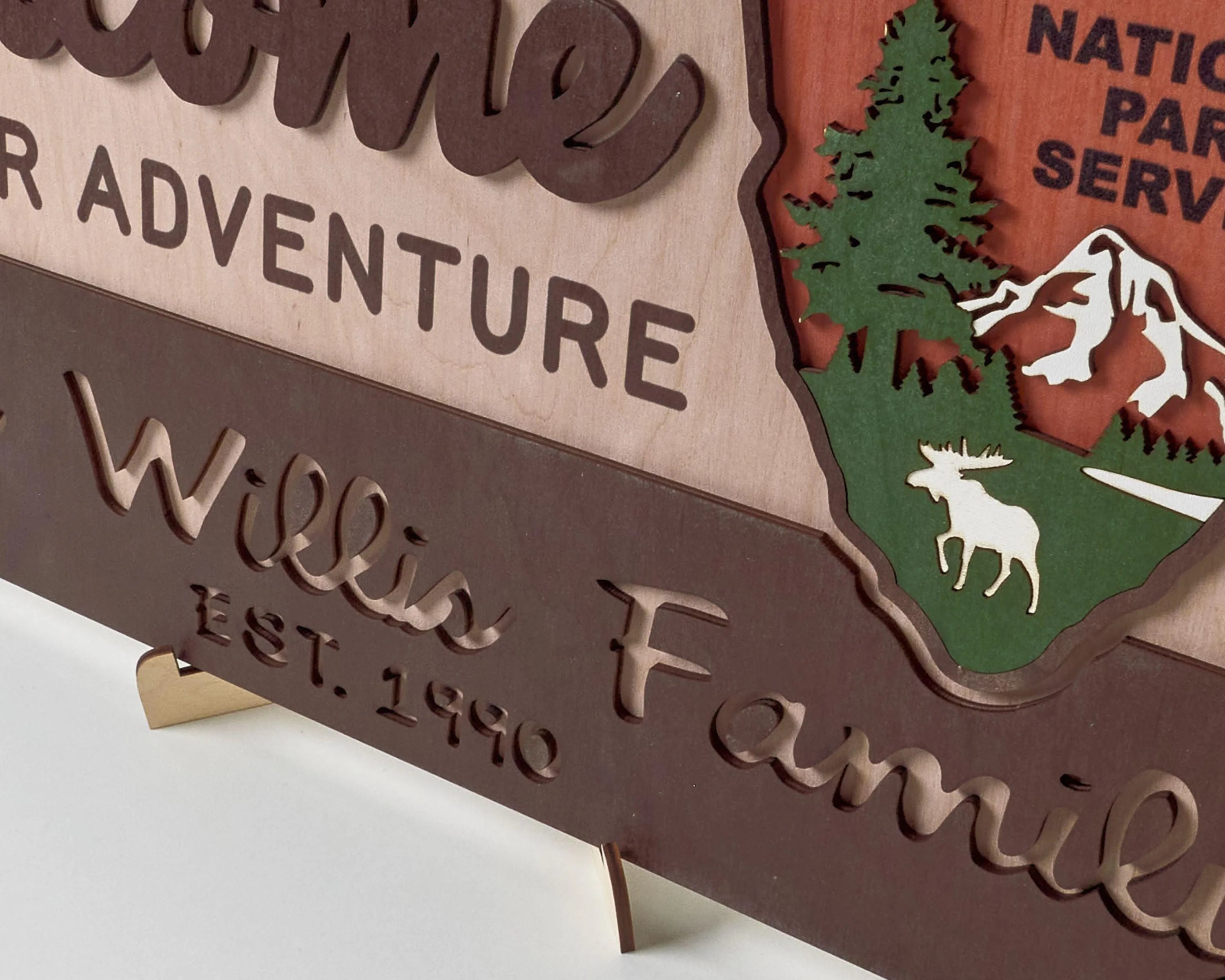 3D National Park Service Family Name Welcome Sign (Moose Design) - Lemap