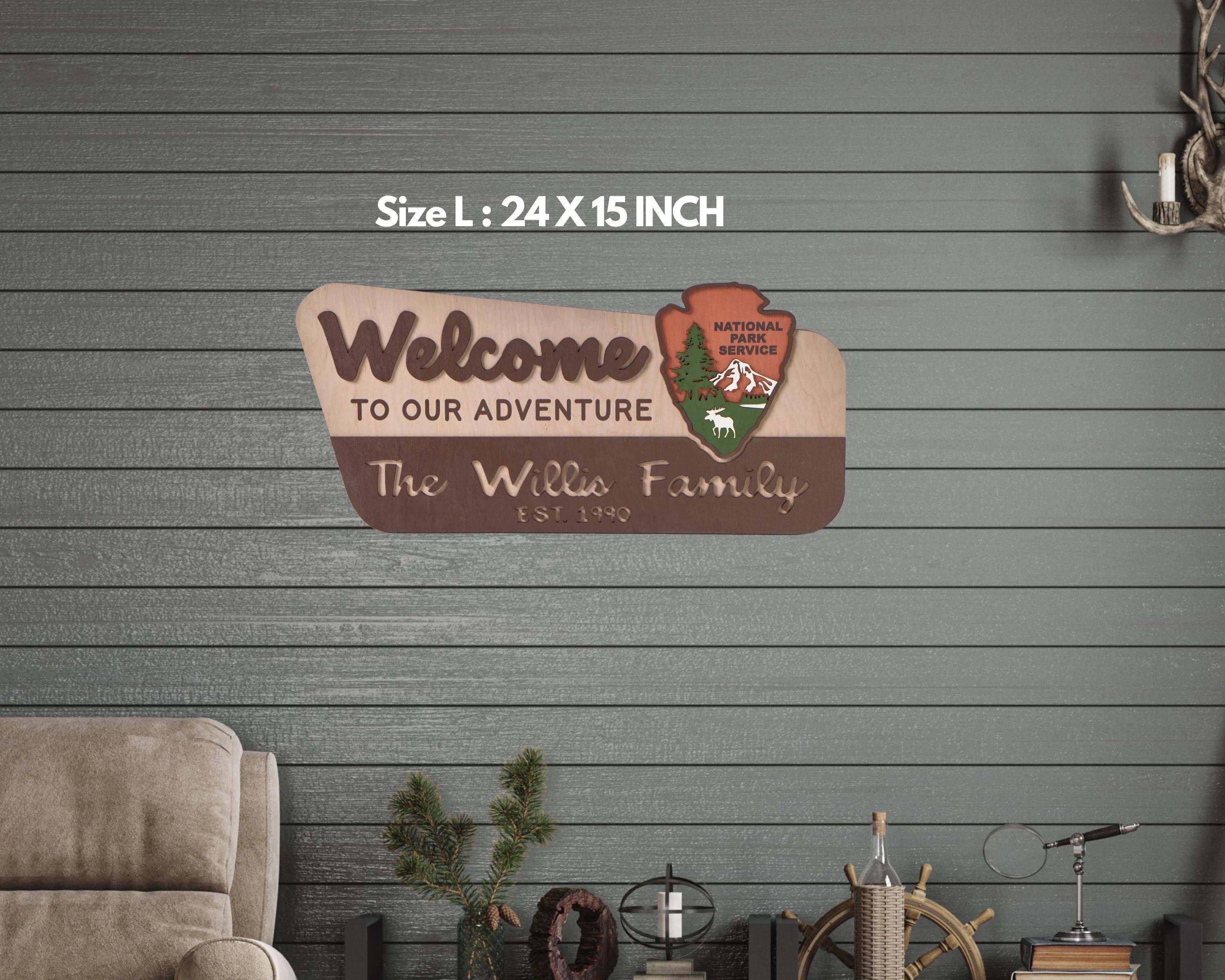 3D National Park Service Family Name Welcome Sign (Moose Design) - Lemap