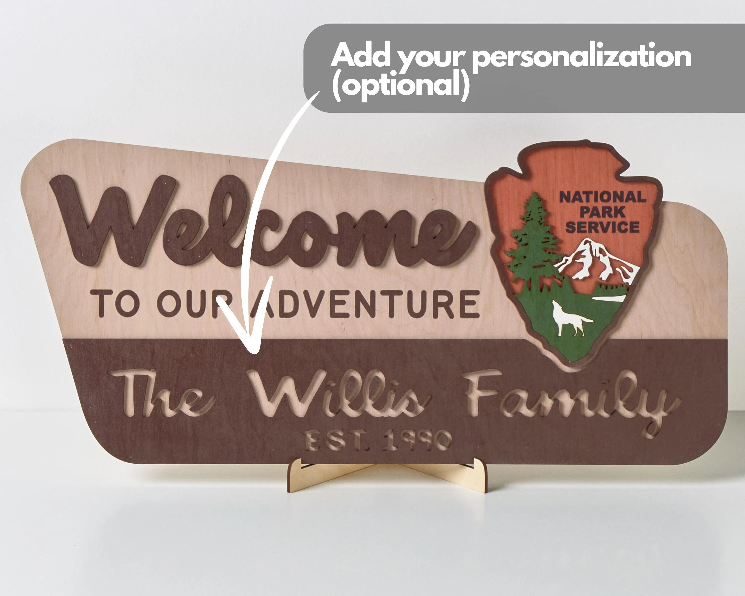 3D National Park Service Family Name Welcome Sign (Wolf Design) - Lemap