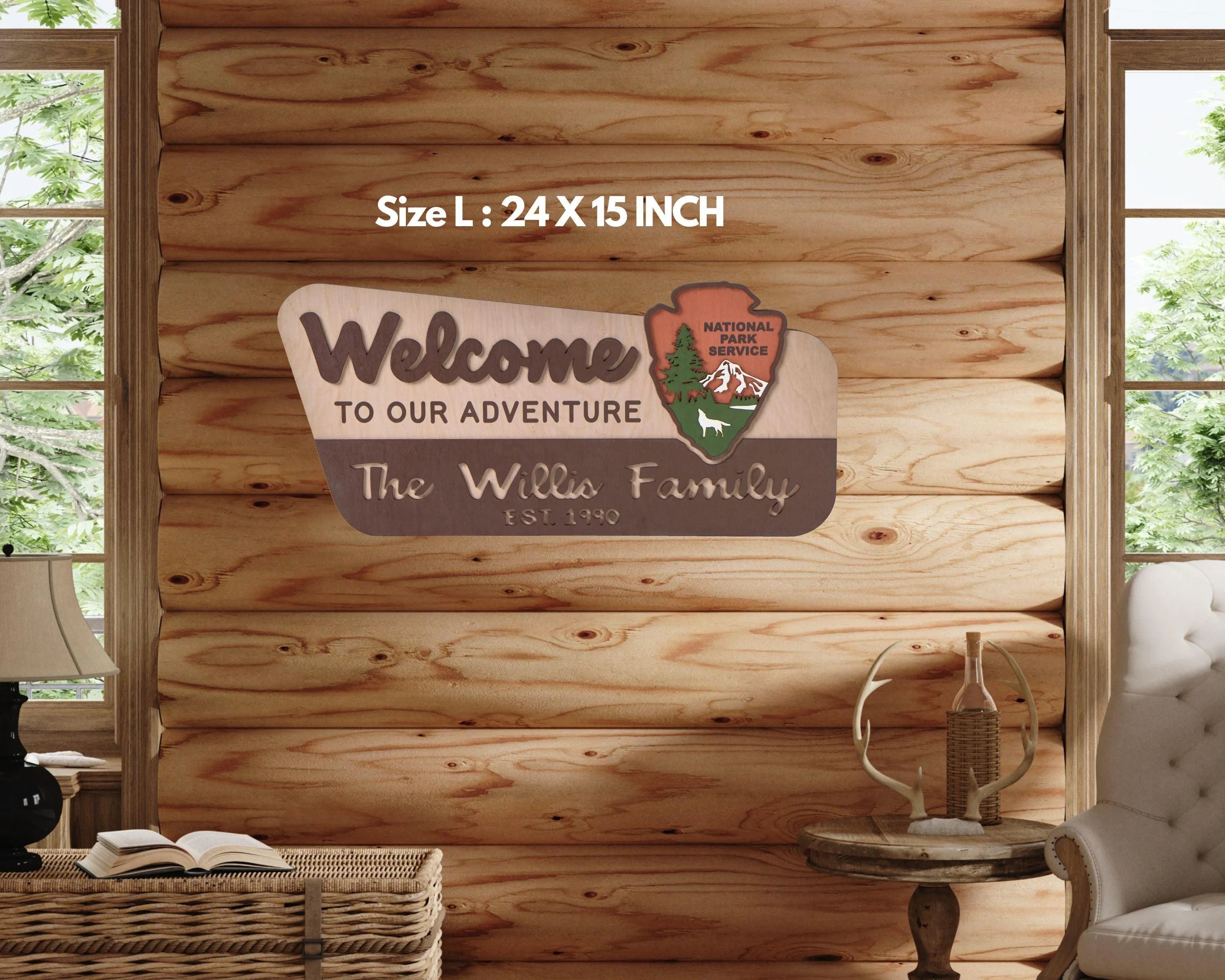 3D National Park Service Family Name Welcome Sign (Wolf Design) - Lemap