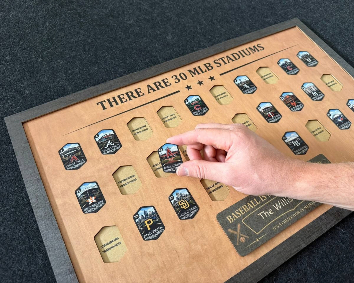 USA Baseball Stadium Tracker – Handcrafted Wooden Board to Track All MLB Ballparks