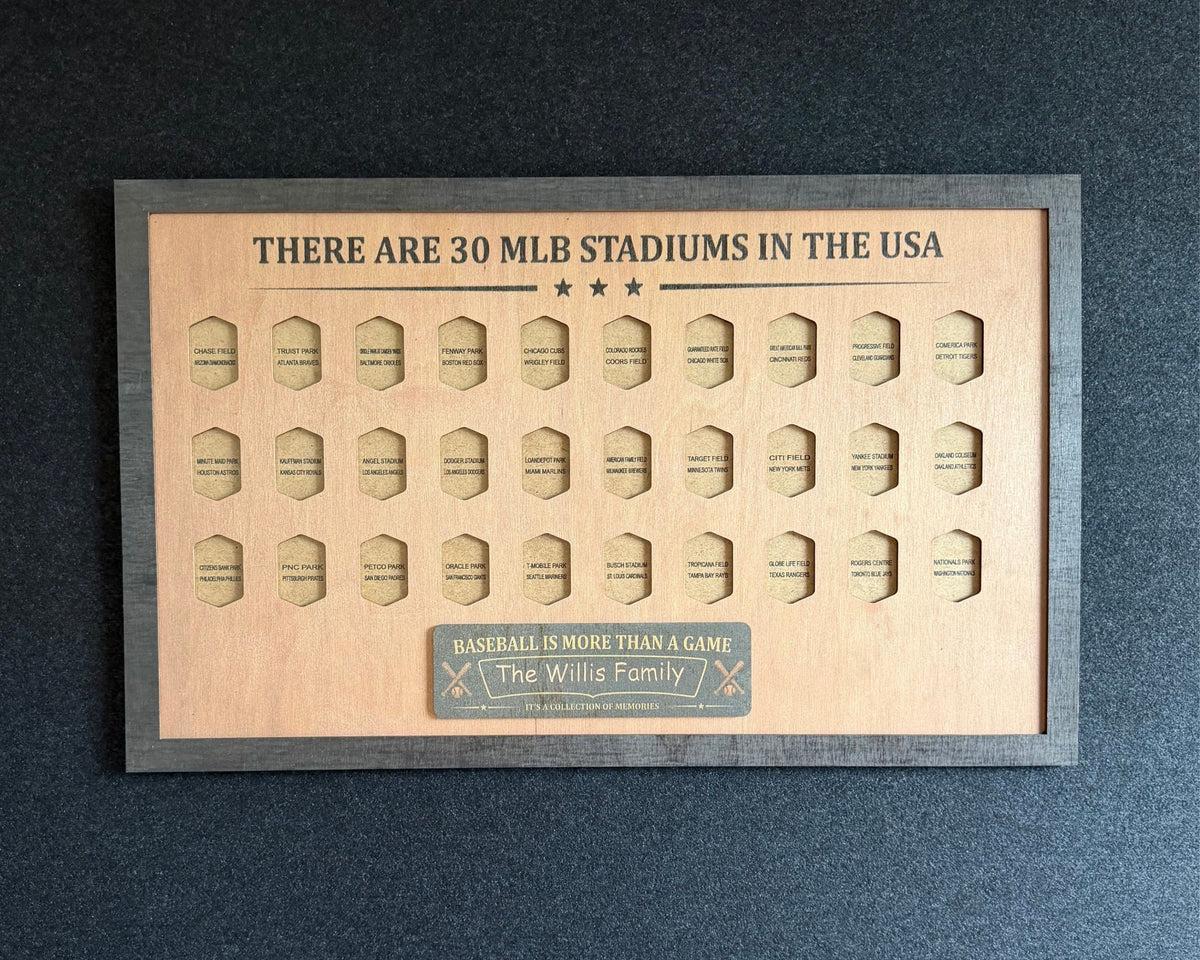 USA Baseball Stadium Tracker – Handcrafted Wooden Board to Track All MLB Ballparks