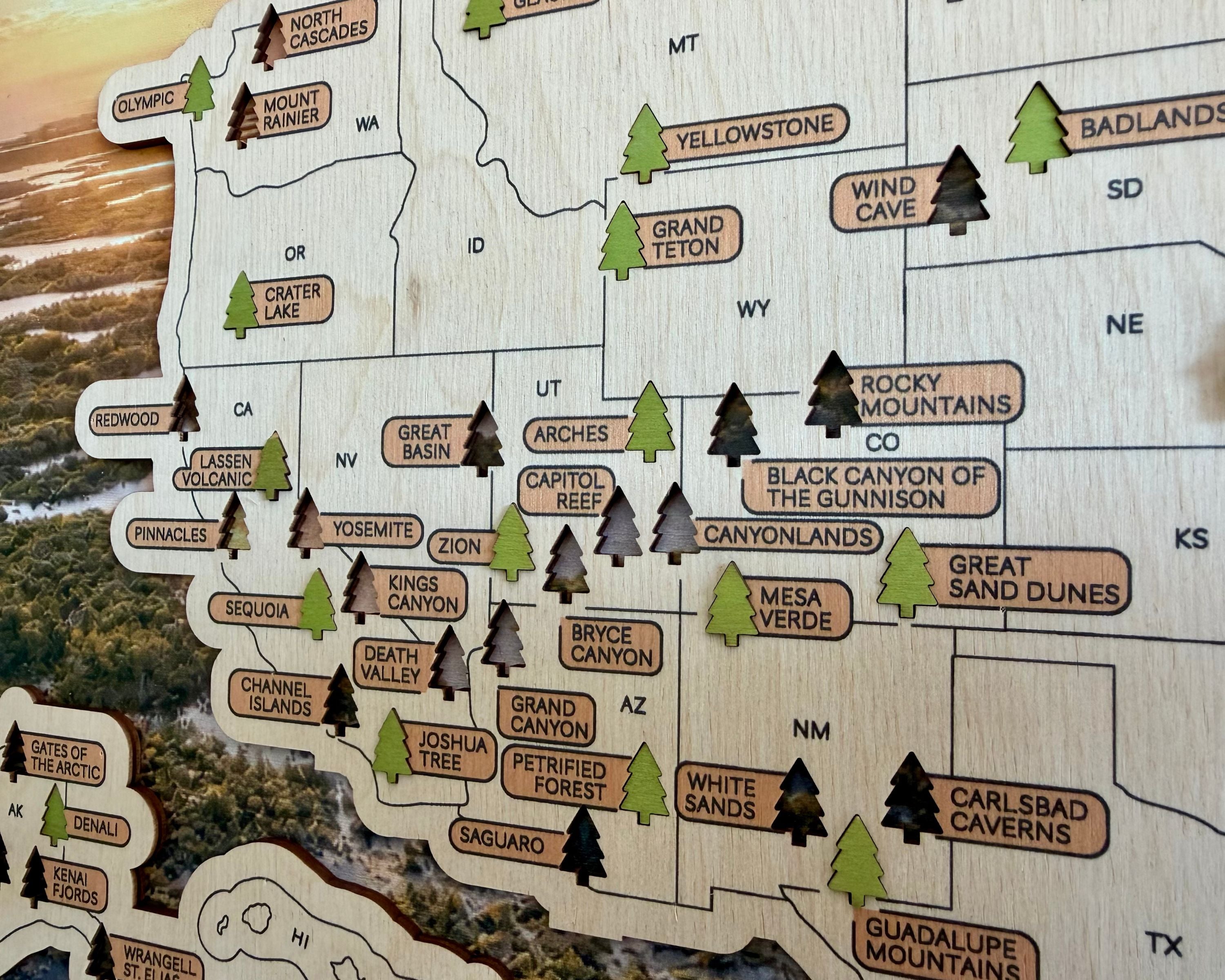 US National Parks Wooden Travel Map & Visit Tracker – Landscape Edition (Eagle)