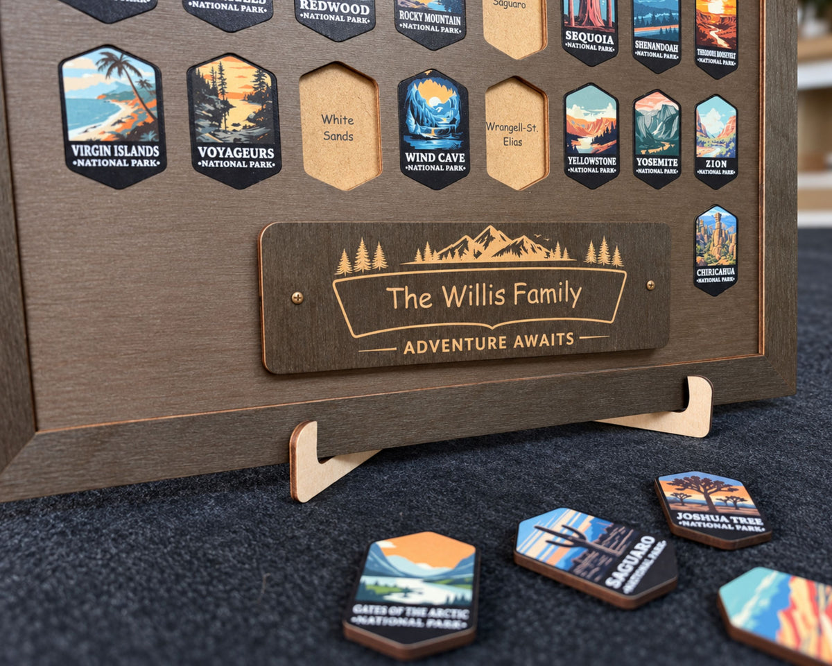 USA National Parks Tracker - A Handcrafted Wooden Travel Board to Track All 64 National Parks