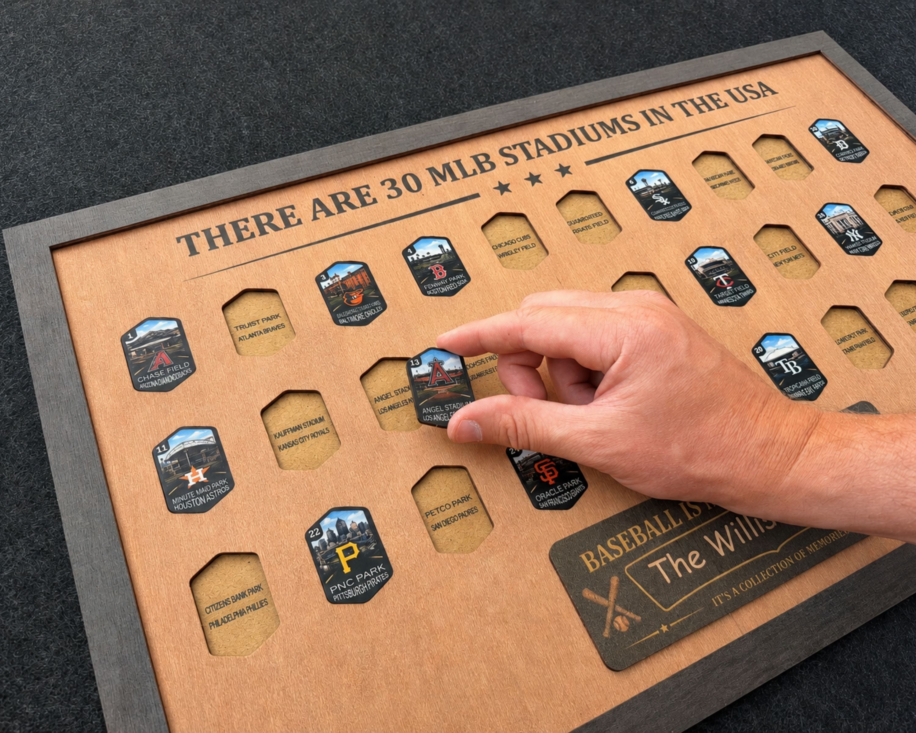USA Baseball Stadium Tracker – Handcrafted Wooden Board to Track All MLB Ballparks