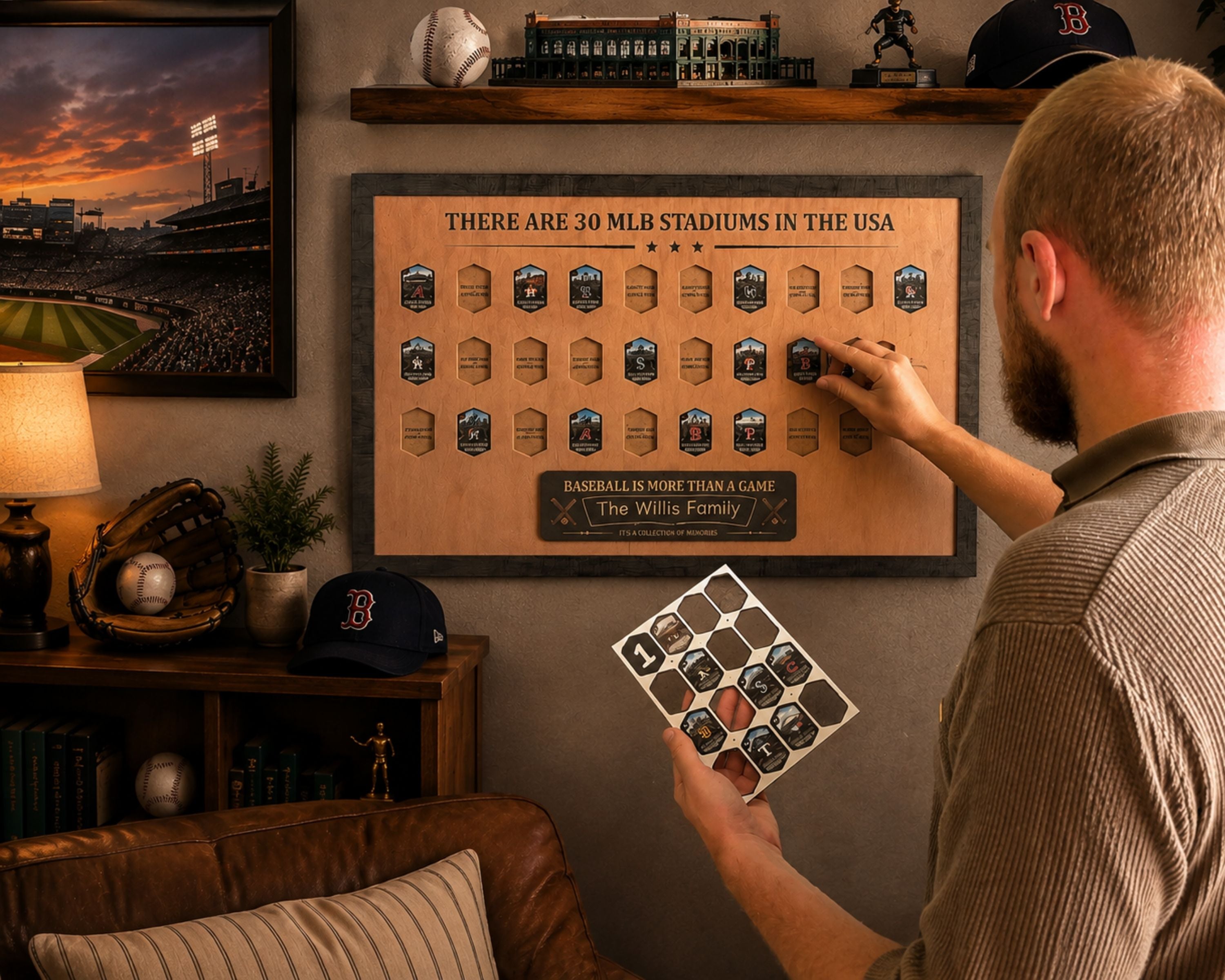USA Baseball Stadium Tracker – Handcrafted Wooden Board to Track All MLB Ballparks