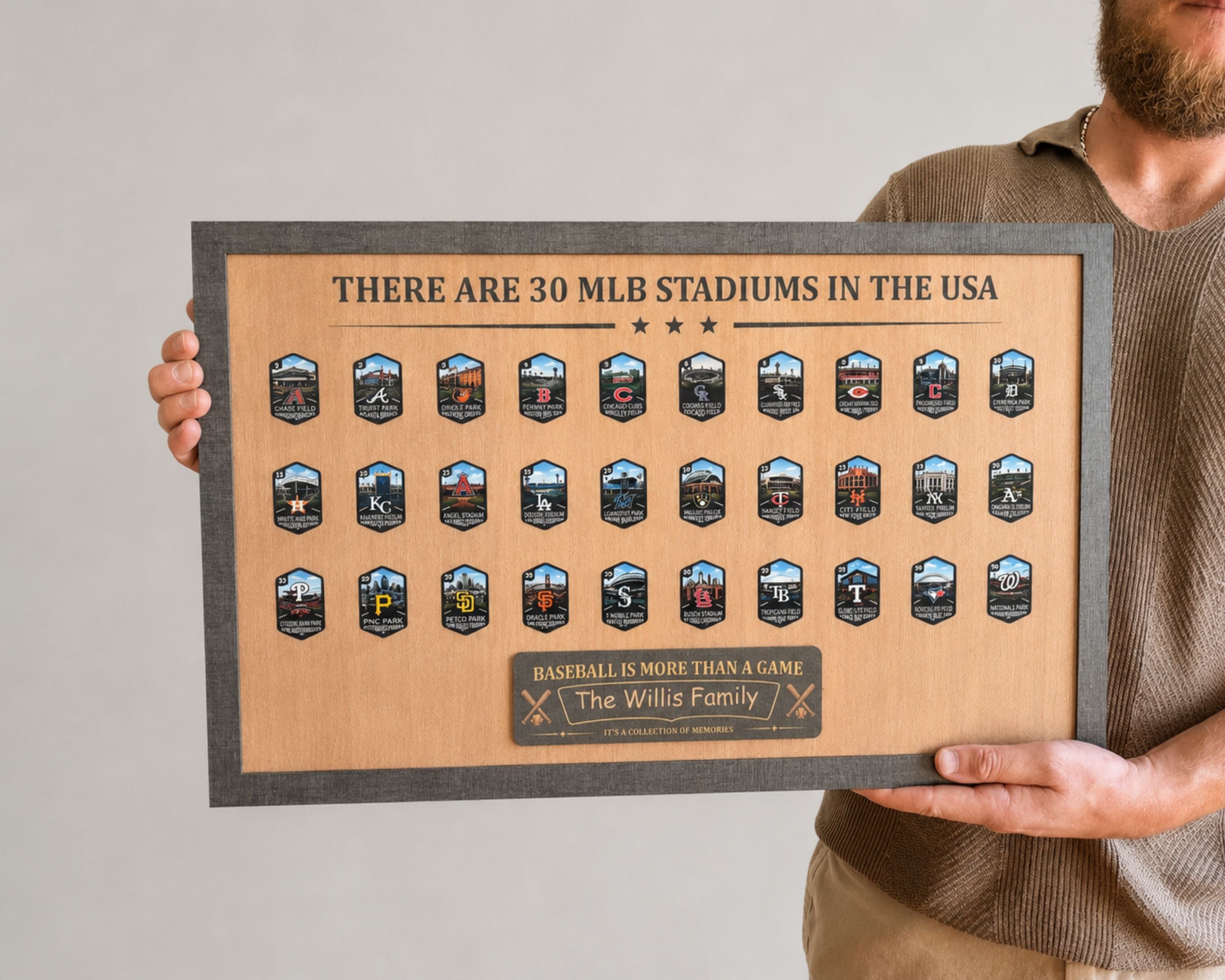 USA Baseball Stadium Tracker – Handcrafted Wooden Board to Track All MLB Ballparks
