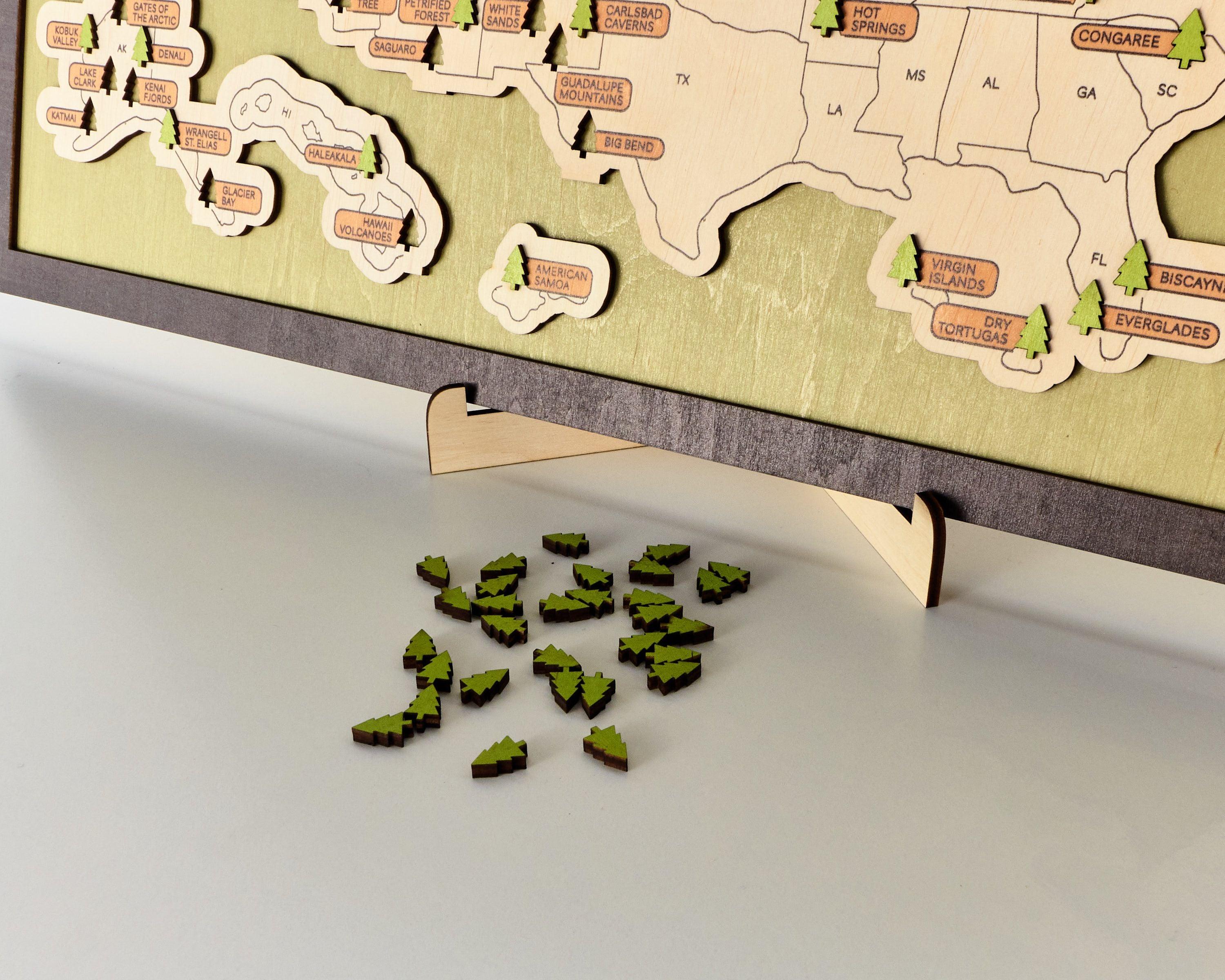 US Wooden National Parks Travel Map With Trees To Record Park Visits (Green) - Lemap