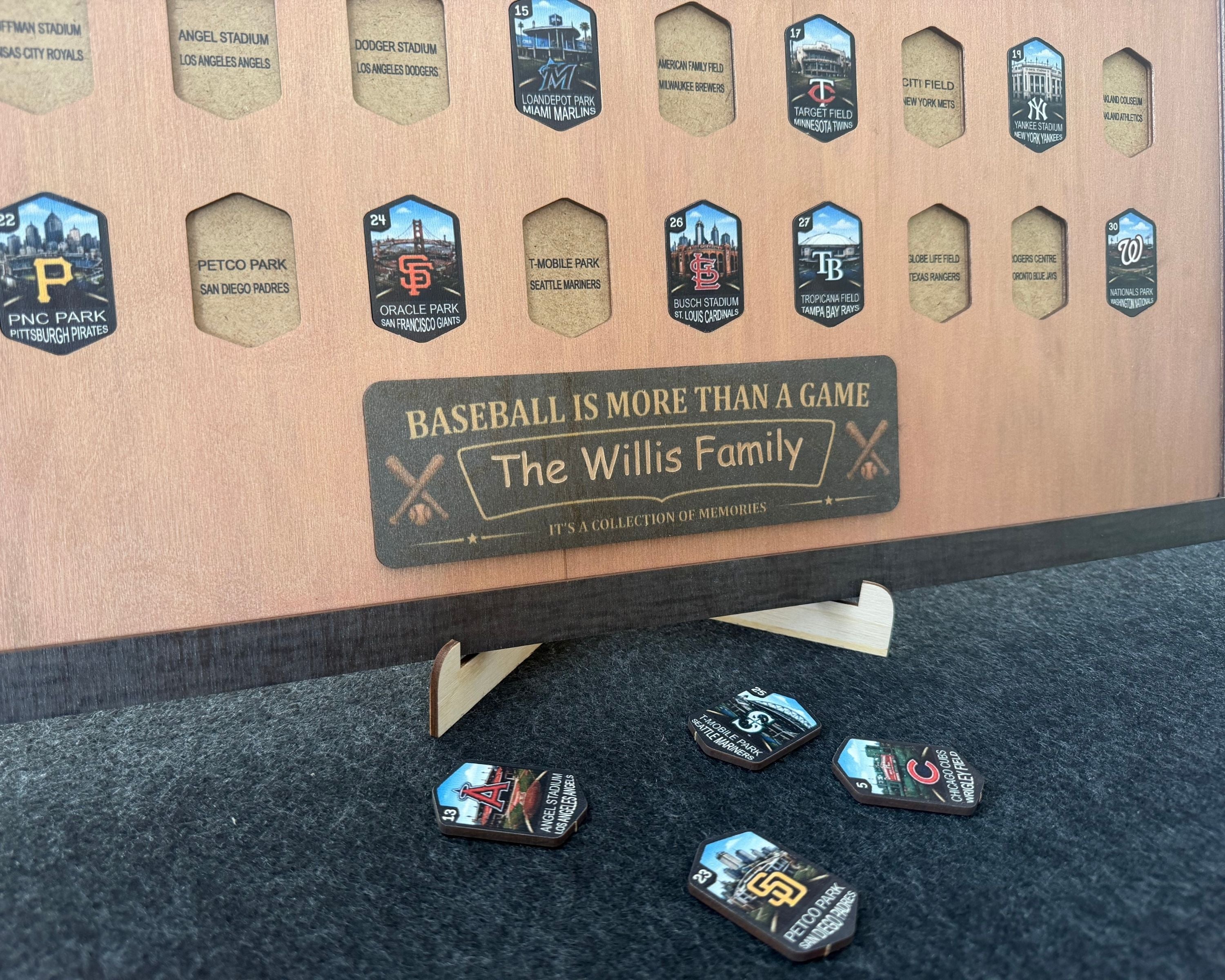 USA Baseball Stadium Tracker – Handcrafted Wooden Board to Track All MLB Ballparks
