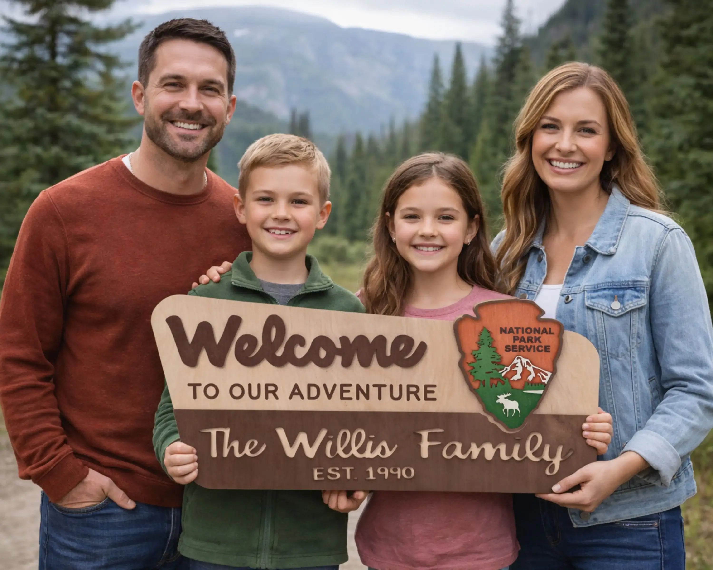 3D National Park Service Family Name Welcome Sign (Moose Design)