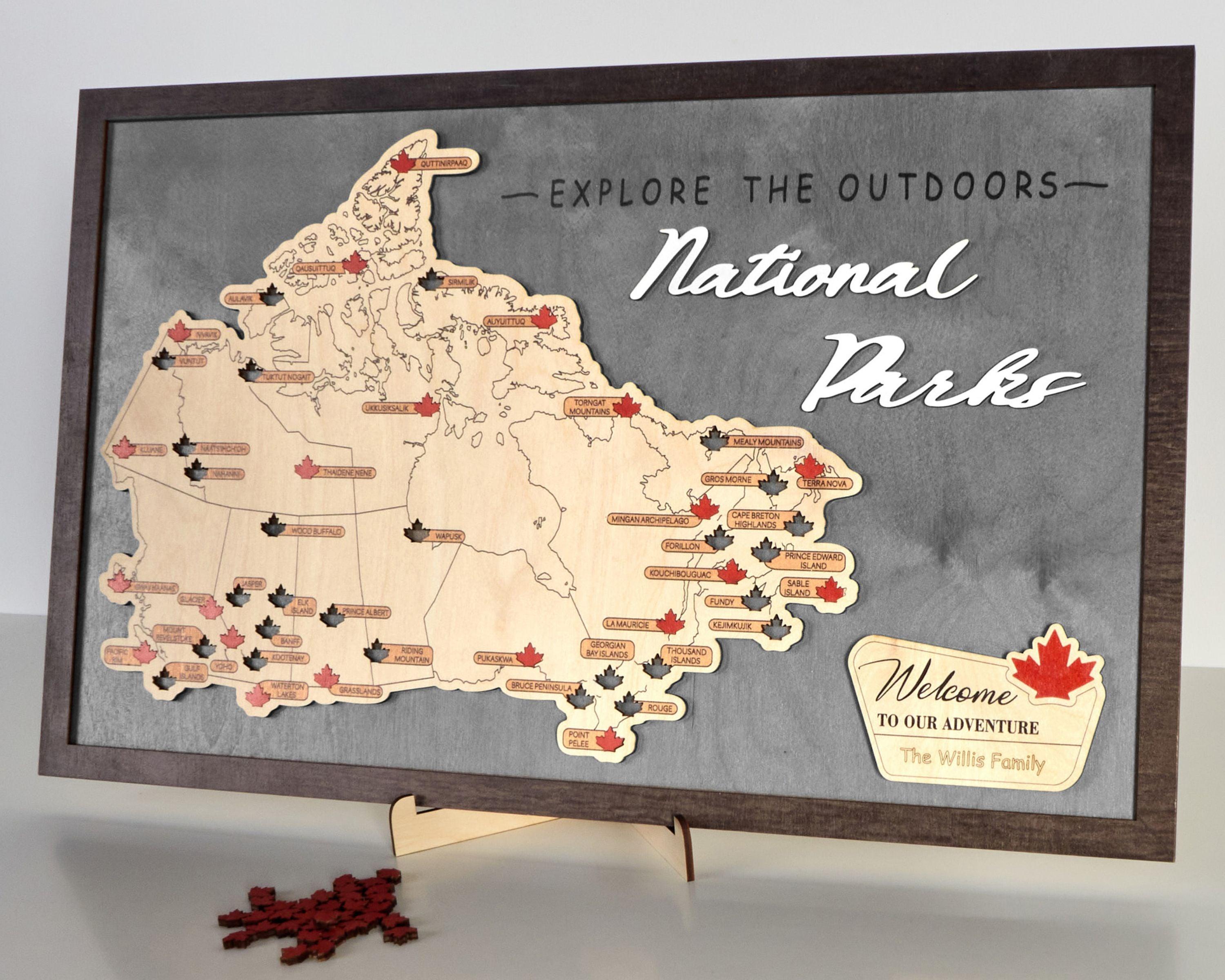 Canada 3D Wooden National Parks Travel Map To Record Park Visits (Light Grey) - Lemap
