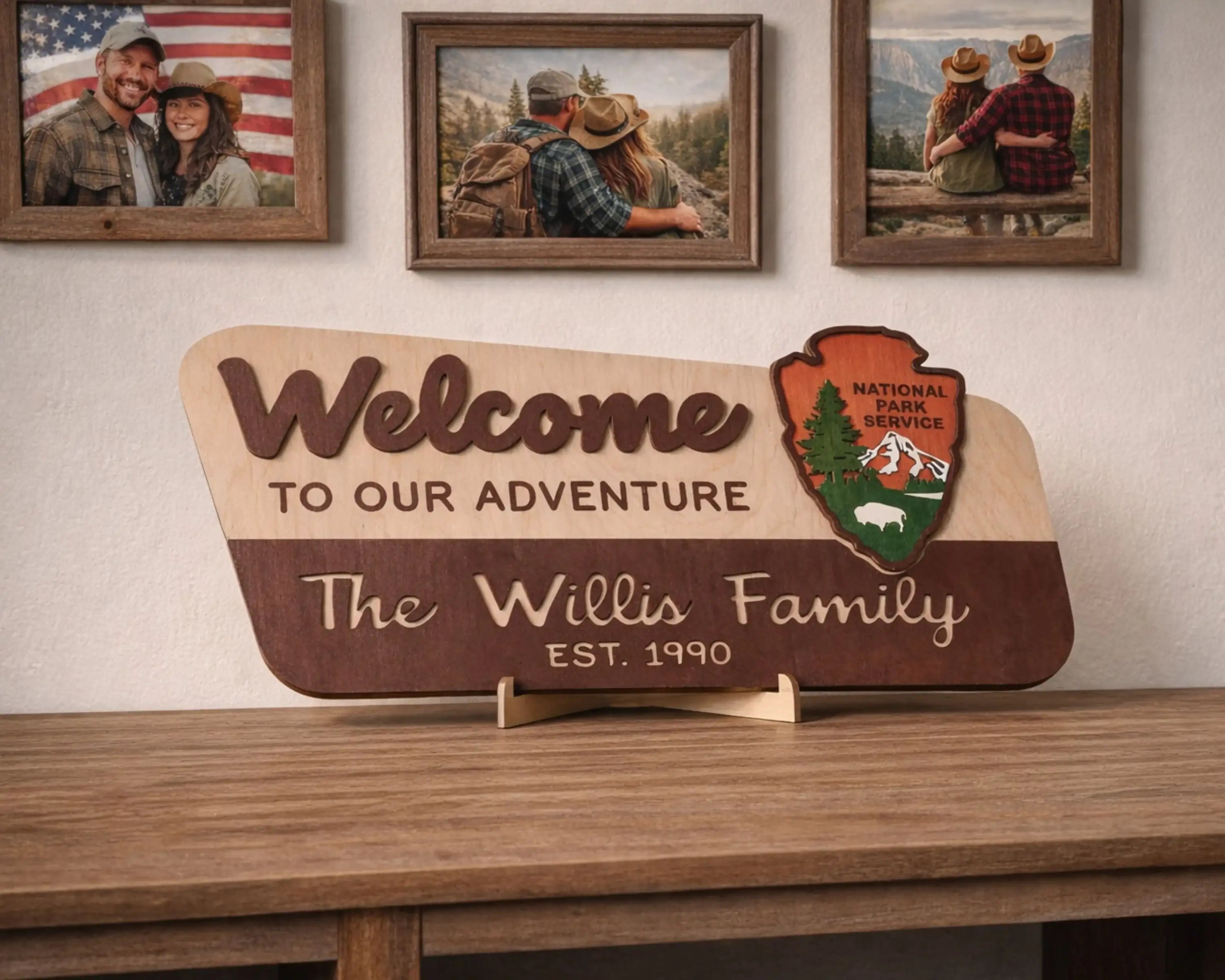 3D National Park Service Family Name Welcome Sign (Bison Design)