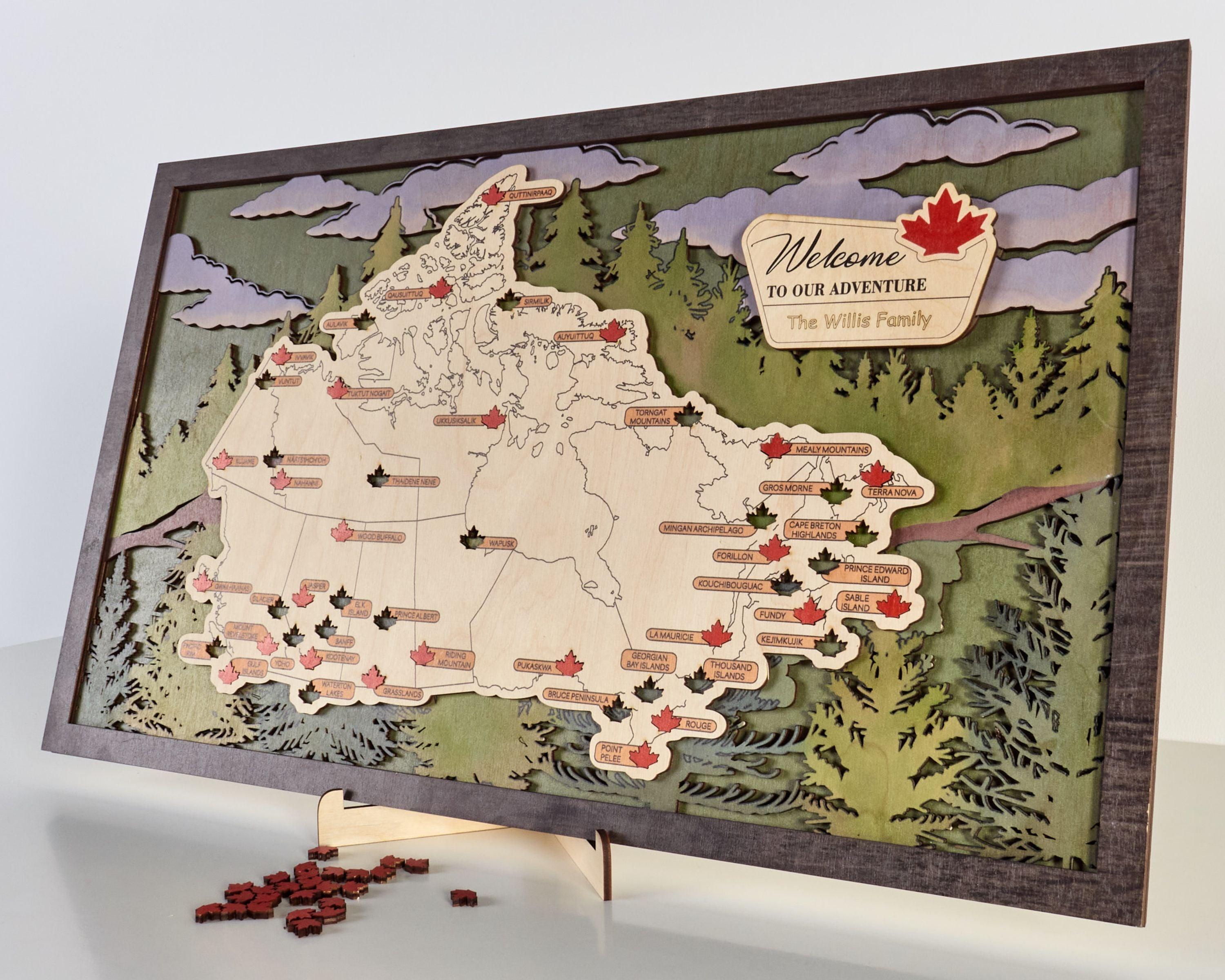 Canada 3D Wooden National Parks Travel Map To Record Park Visits (1 Design) - Lemap