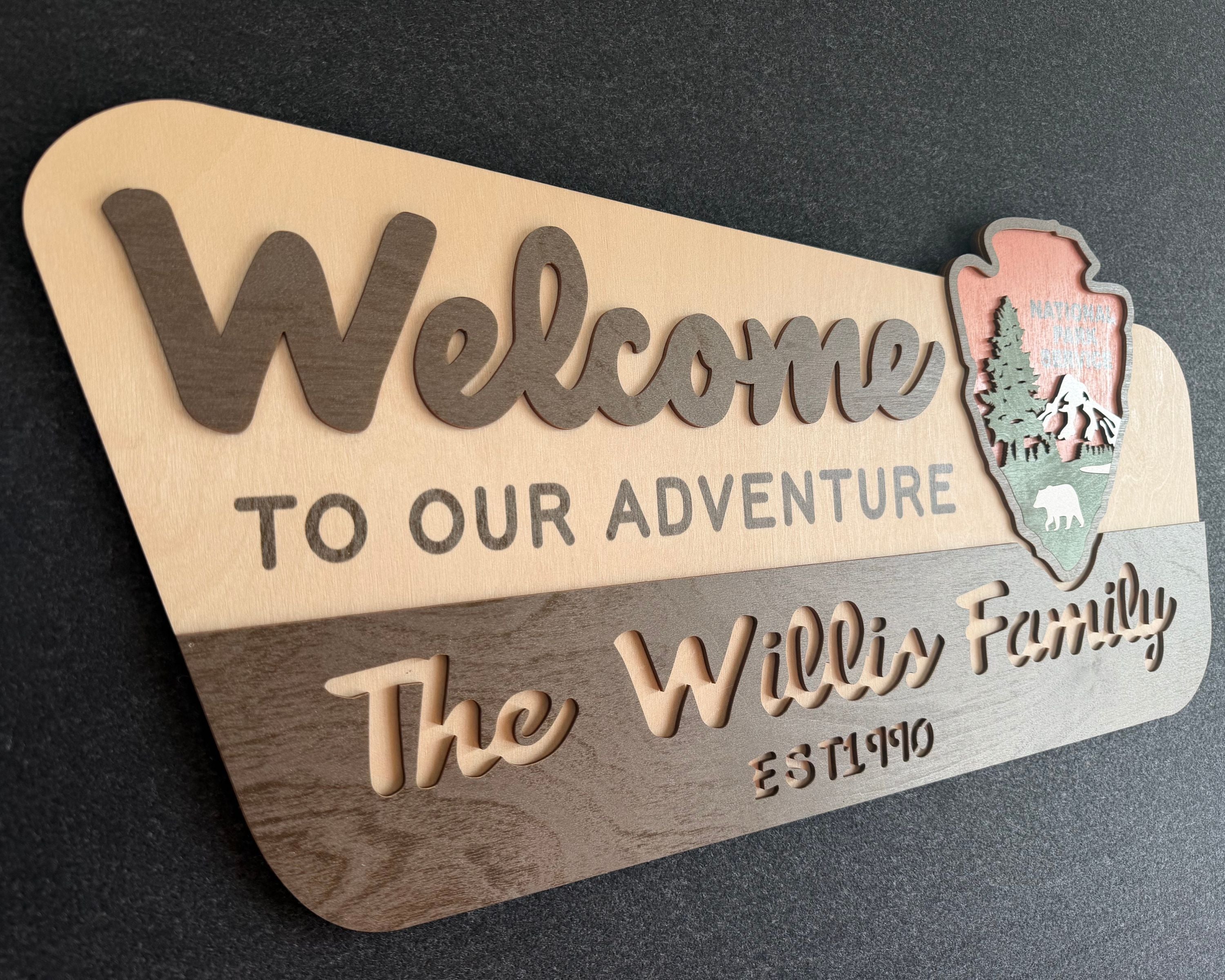 3D National Park Service Family Name Welcome Sign (Bear Design)