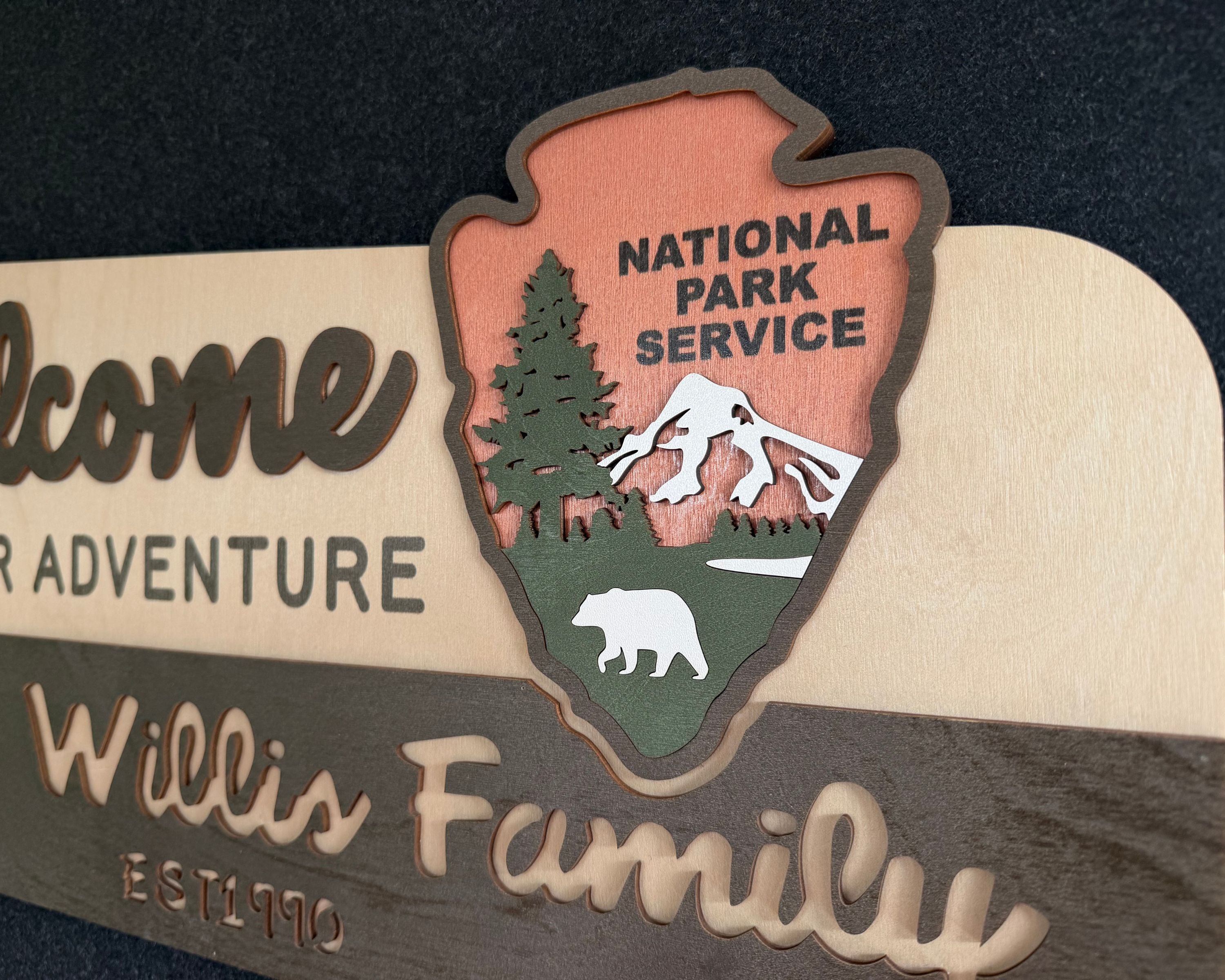 3D National Park Service Family Name Welcome Sign (Bear Design)