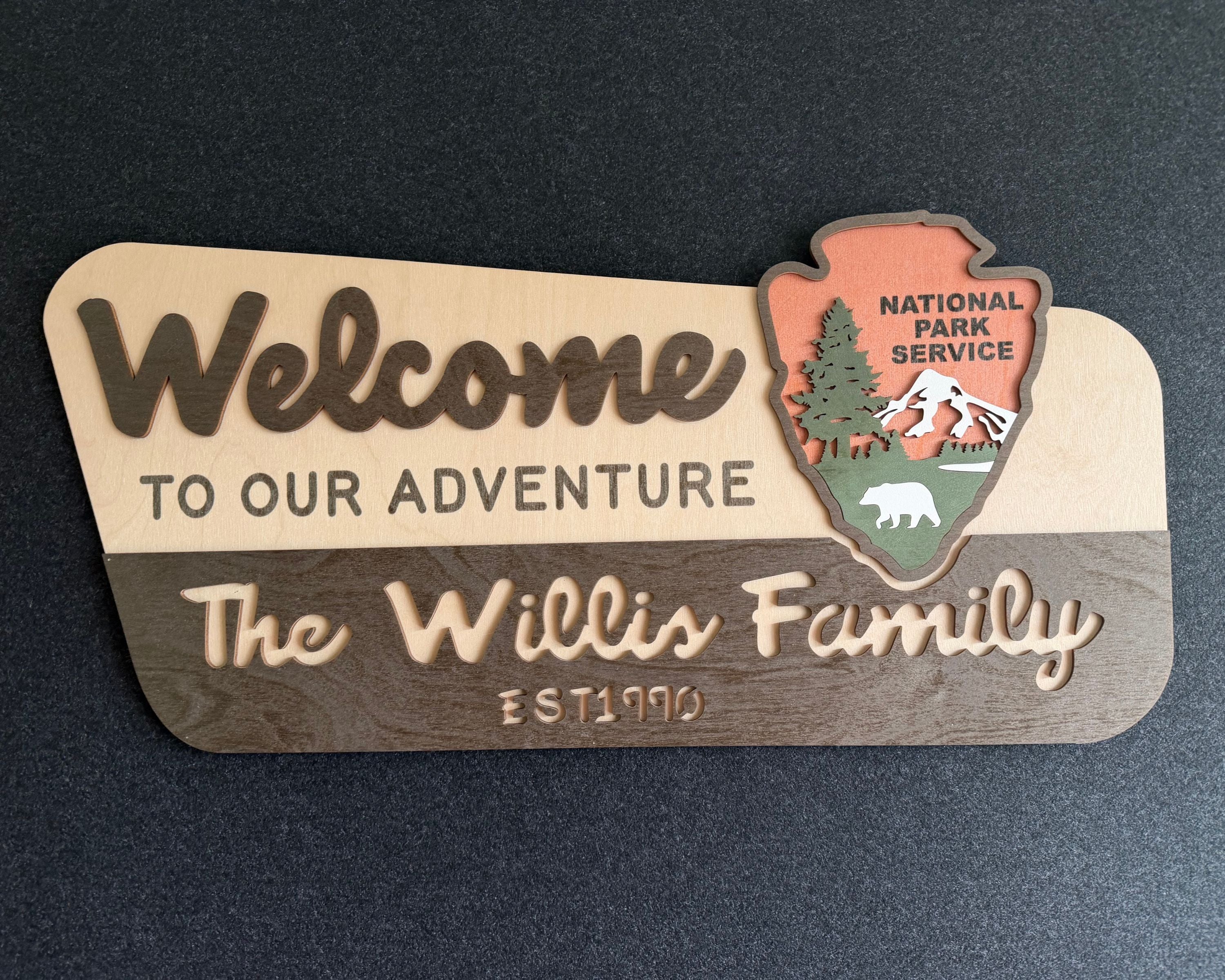 3D National Park Service Family Name Welcome Sign (Bear Design)