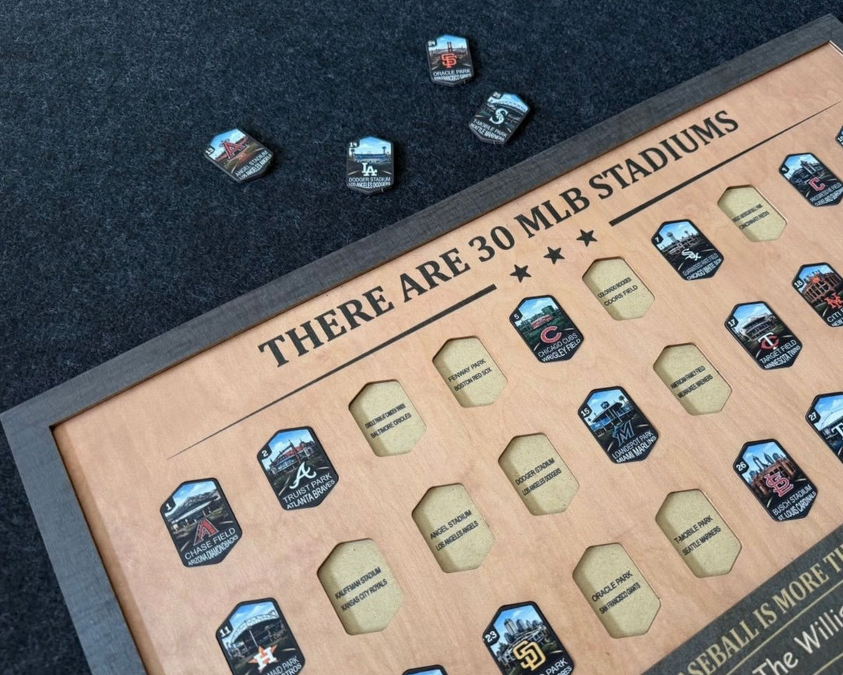 USA Baseball Stadium Tracker – Handcrafted Wooden Board to Track All MLB Ballparks