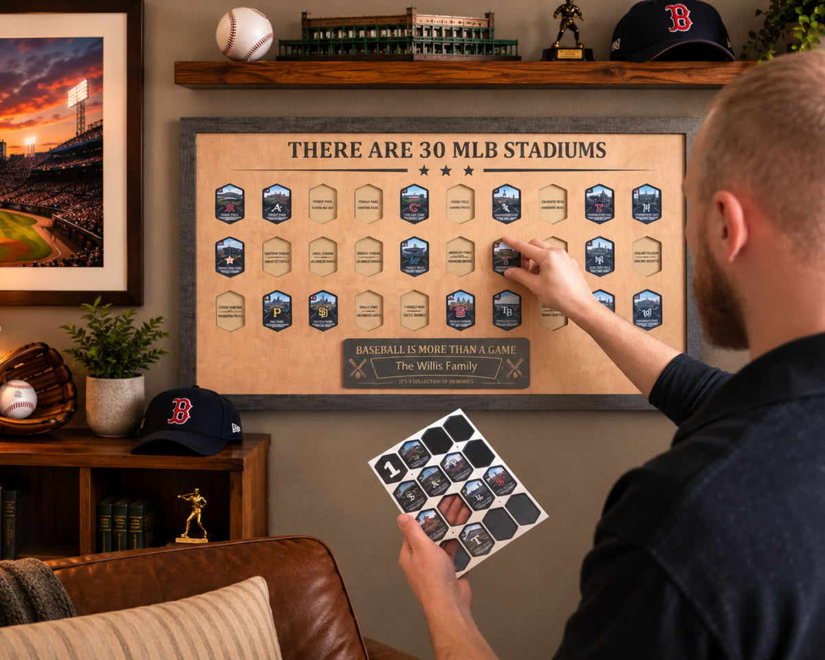 USA Baseball Stadium Tracker – Handcrafted Wooden Board to Track All MLB Ballparks