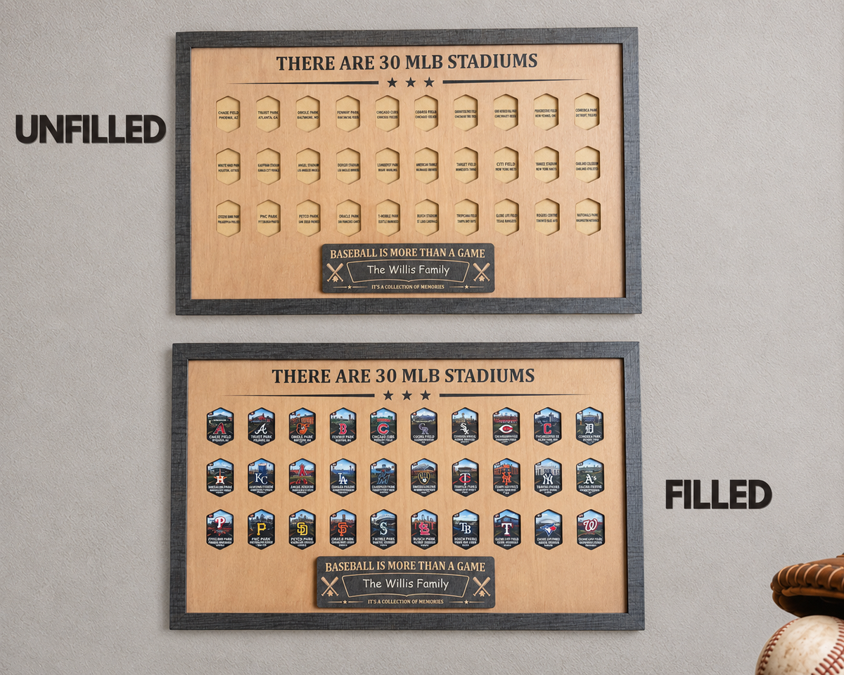 USA Baseball Stadium Tracker – Handcrafted Wooden Board to Track All MLB Ballparks