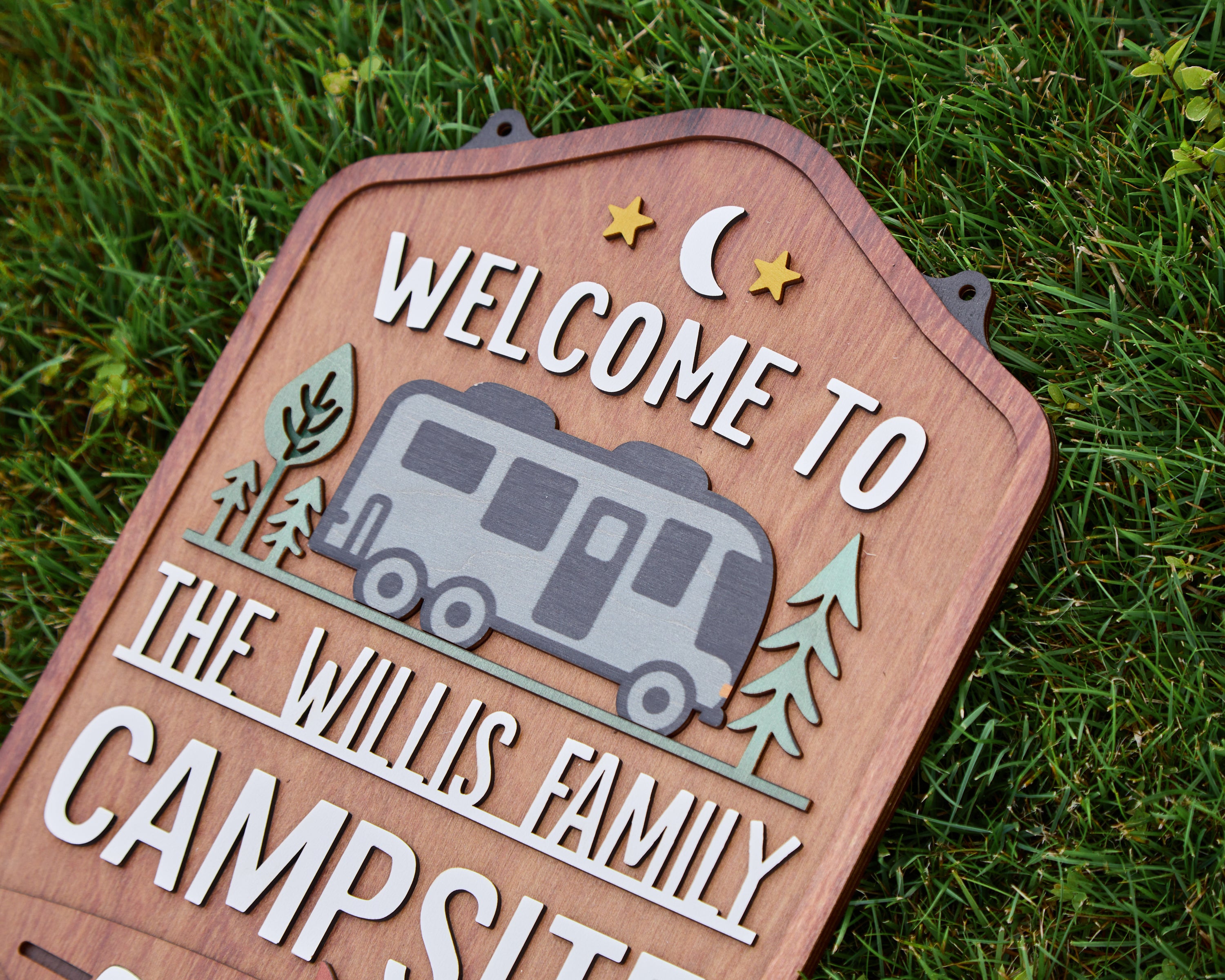Personalized Welcome To Our Campsite Sign - Camping Flag | Custom Family Name Camper Decoration (RV)