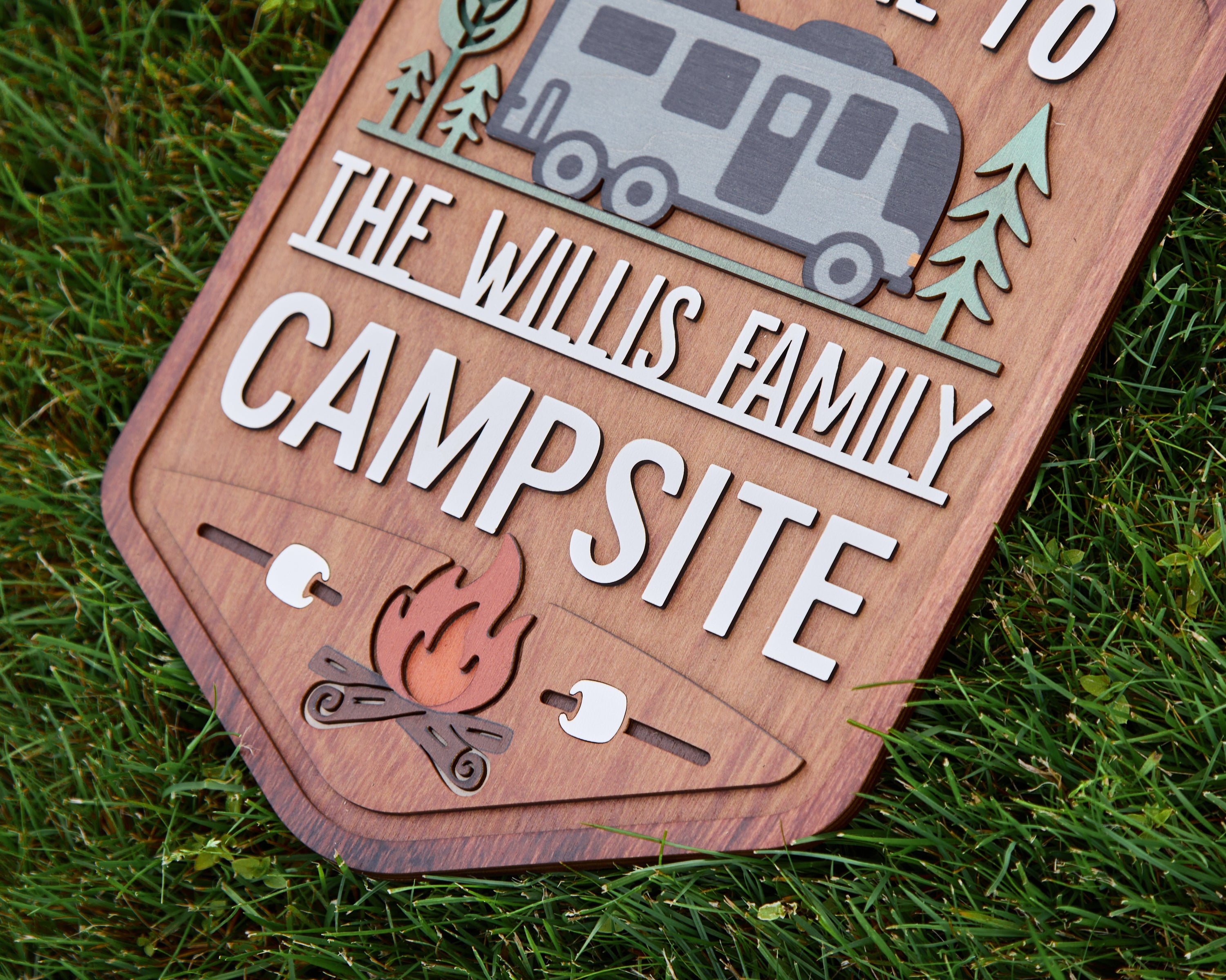 Personalized Welcome To Our Campsite Sign - Camping Flag | Custom Family Name Camper Decoration (RV)