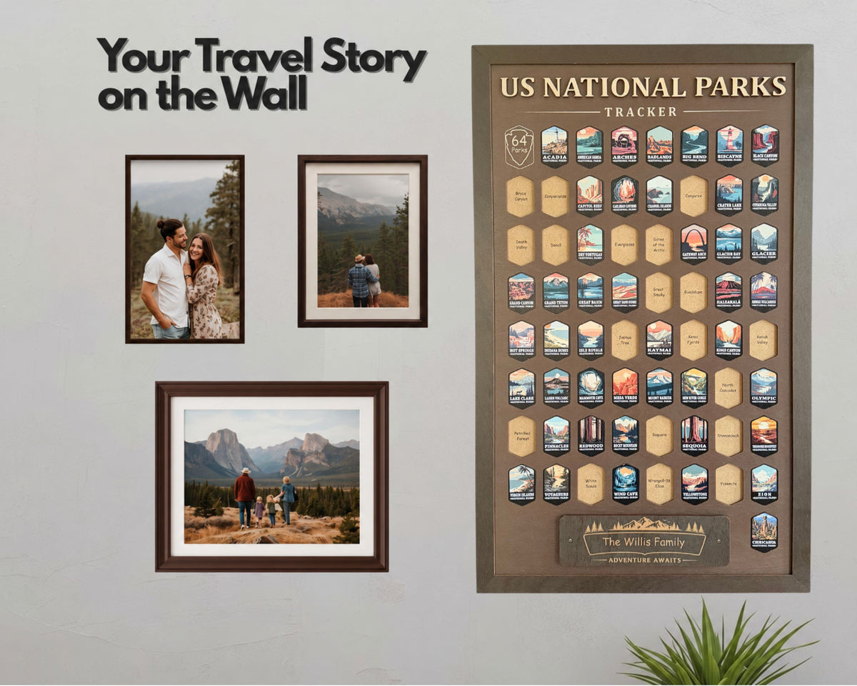 USA National Parks Tracker - A Handcrafted Wooden Travel Board to Track All 64 National Parks
