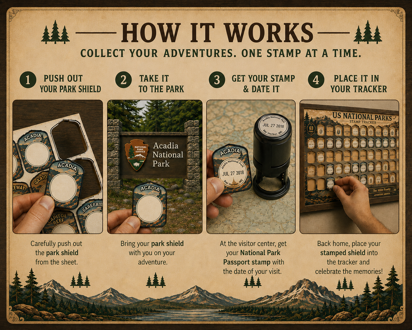 USA National Park Stamp Tracker – Wooden Passport Stamp Display for All 63 US National Parks